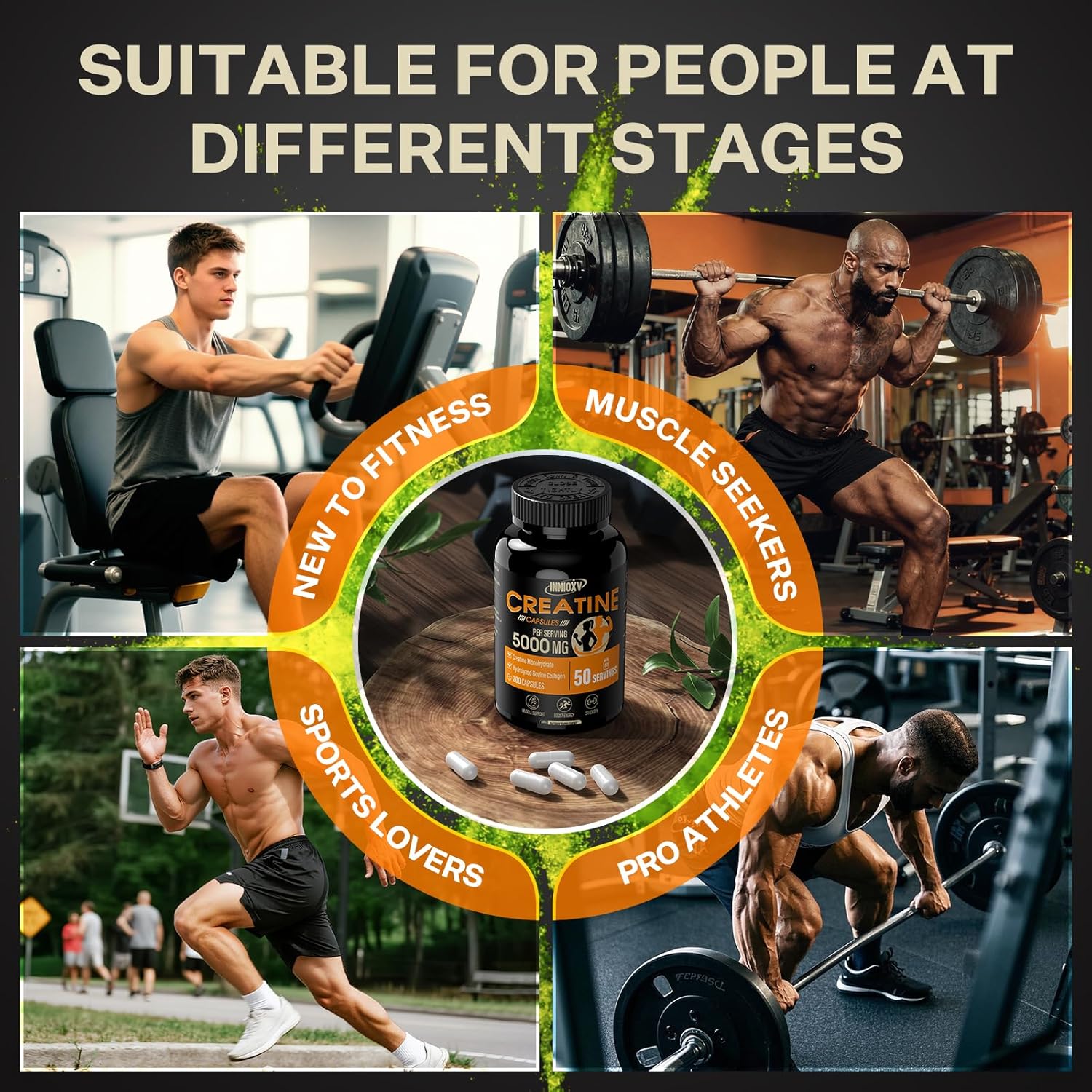 Creatine Monohydrate, 5000mg Per Serving Creatine Capsules (50 Servings), with Hydrolyzed Bovine Collagen, for Muscle Support, Strength, Energy Recovery, Gluten Free for Women and Men - Image 7