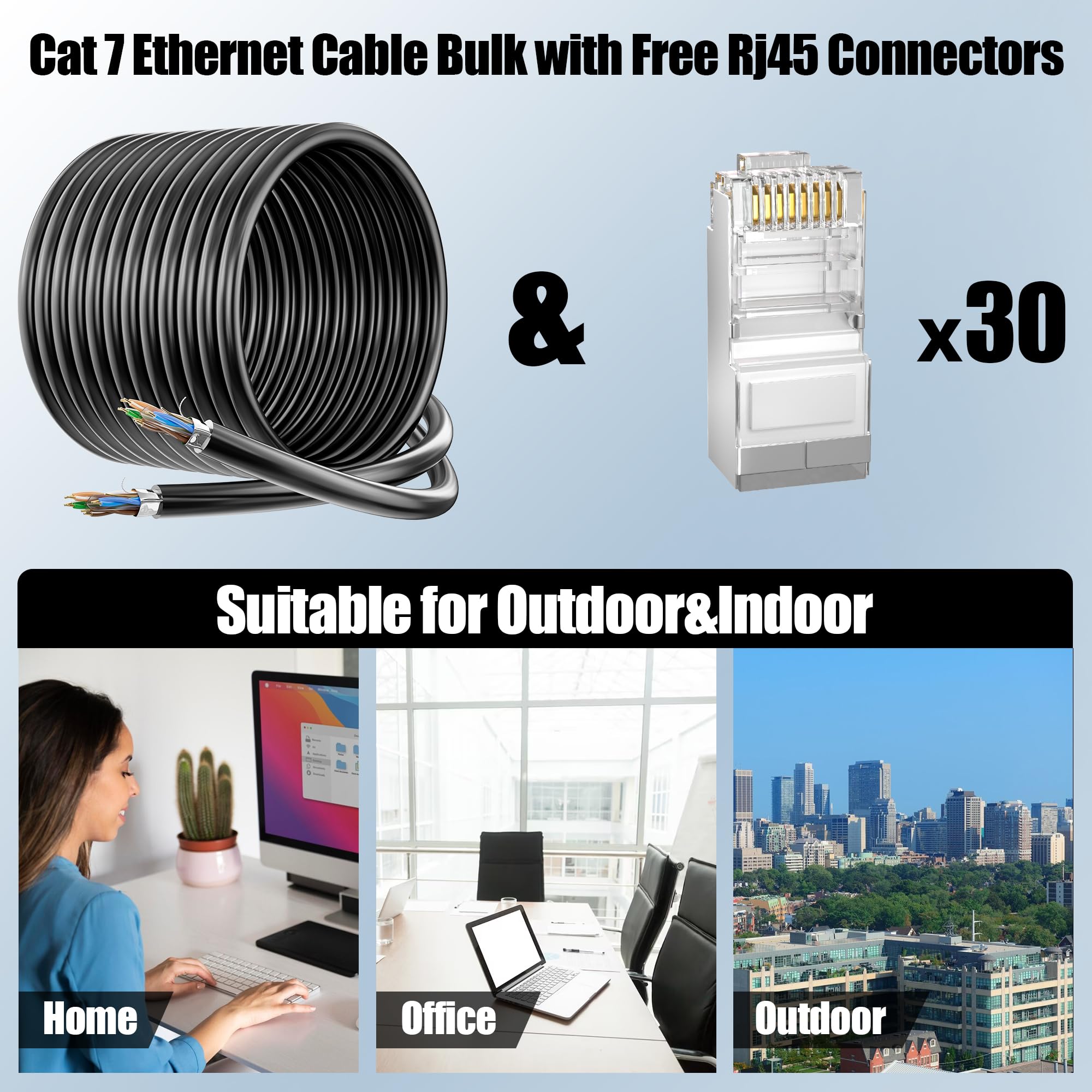 Cable Ethernet Cat 6 de 500 pies para exteriores, cable blindado Cat 6 a granel 23 AWG, cable de red FTP de entierro directo Haevy Duty, cable de conexión LAN RJ45, impermeable, resistente a los rayos