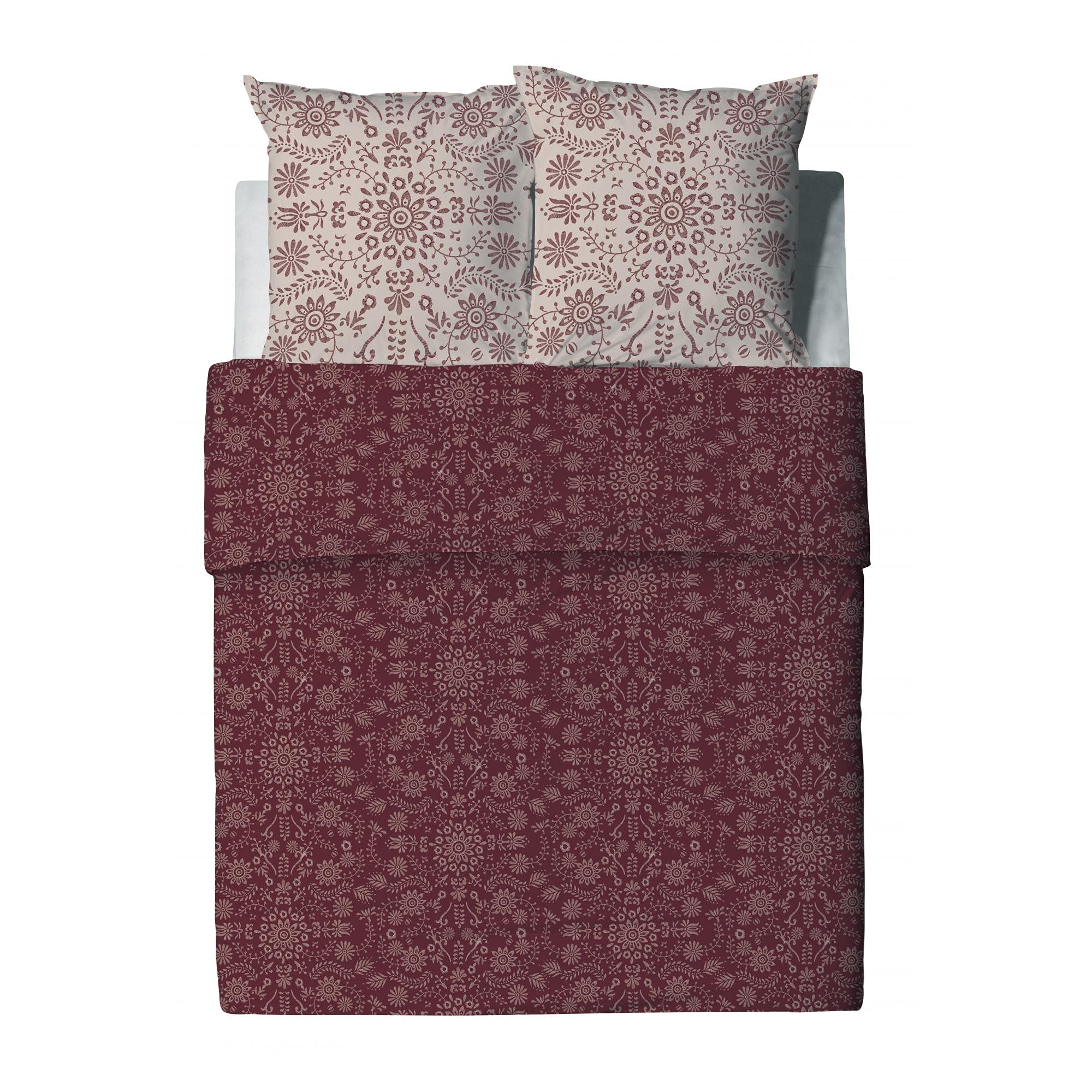 Les Ateliers du Linge Parure de lit Bio Vishka Bordeaux avec Housse de Couette et taie(s) d'oreiller imprimé 260 x 240 cm