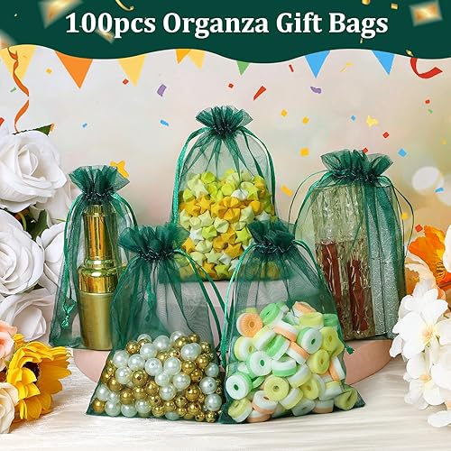 Miniatura 43 de Hopttreely 100 bolsas de organza transparente de alta calidad, bolsas blancas para recuerdos de boda, 4 x 4.72 bolsas de regalo de joyería
