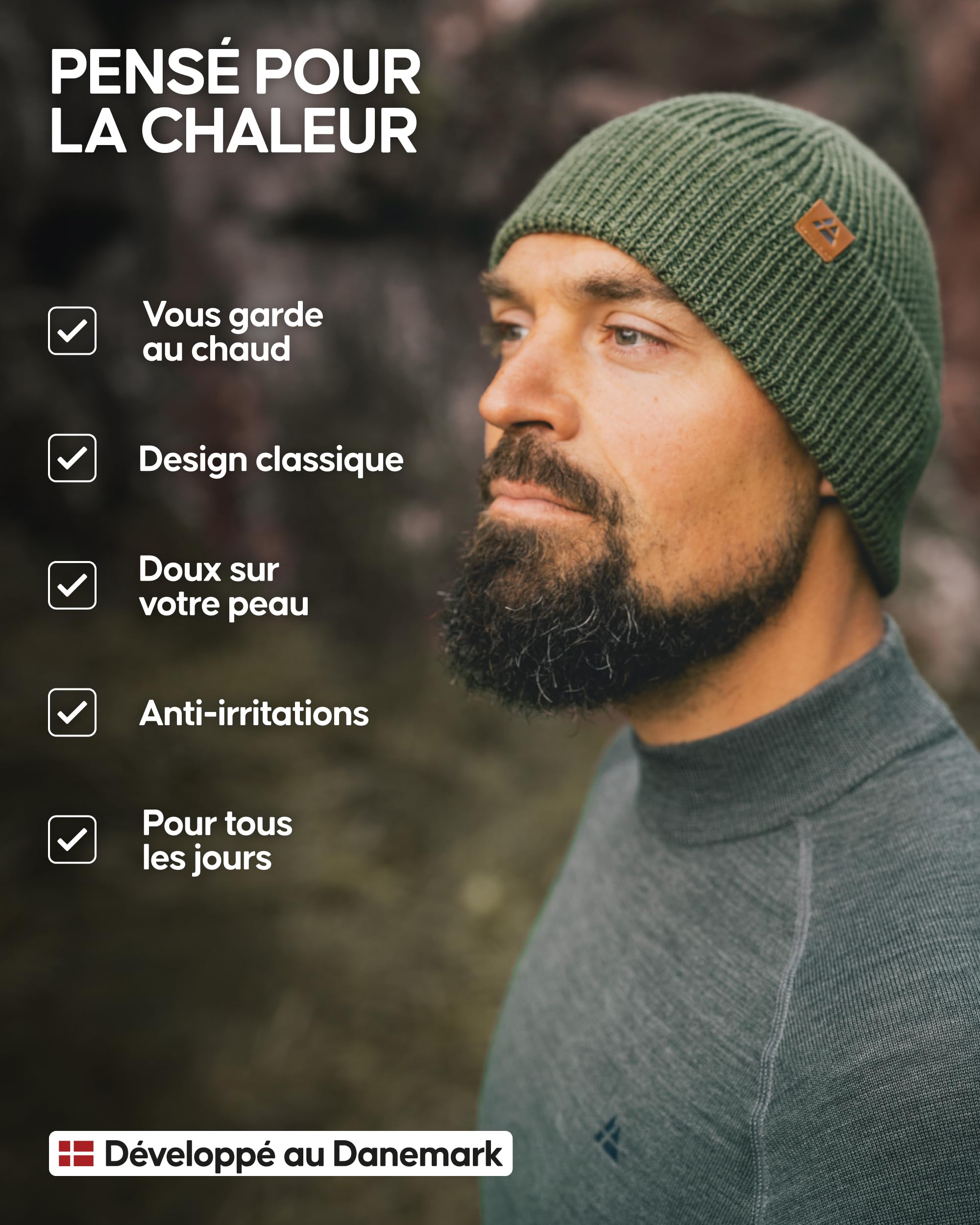 DANISH ENDURANCE Bonnet en Laine Mérinos, Bonnet Thermique Automne-Hiver, Bonnet de Pêcheur, pour Hommes et Femmes