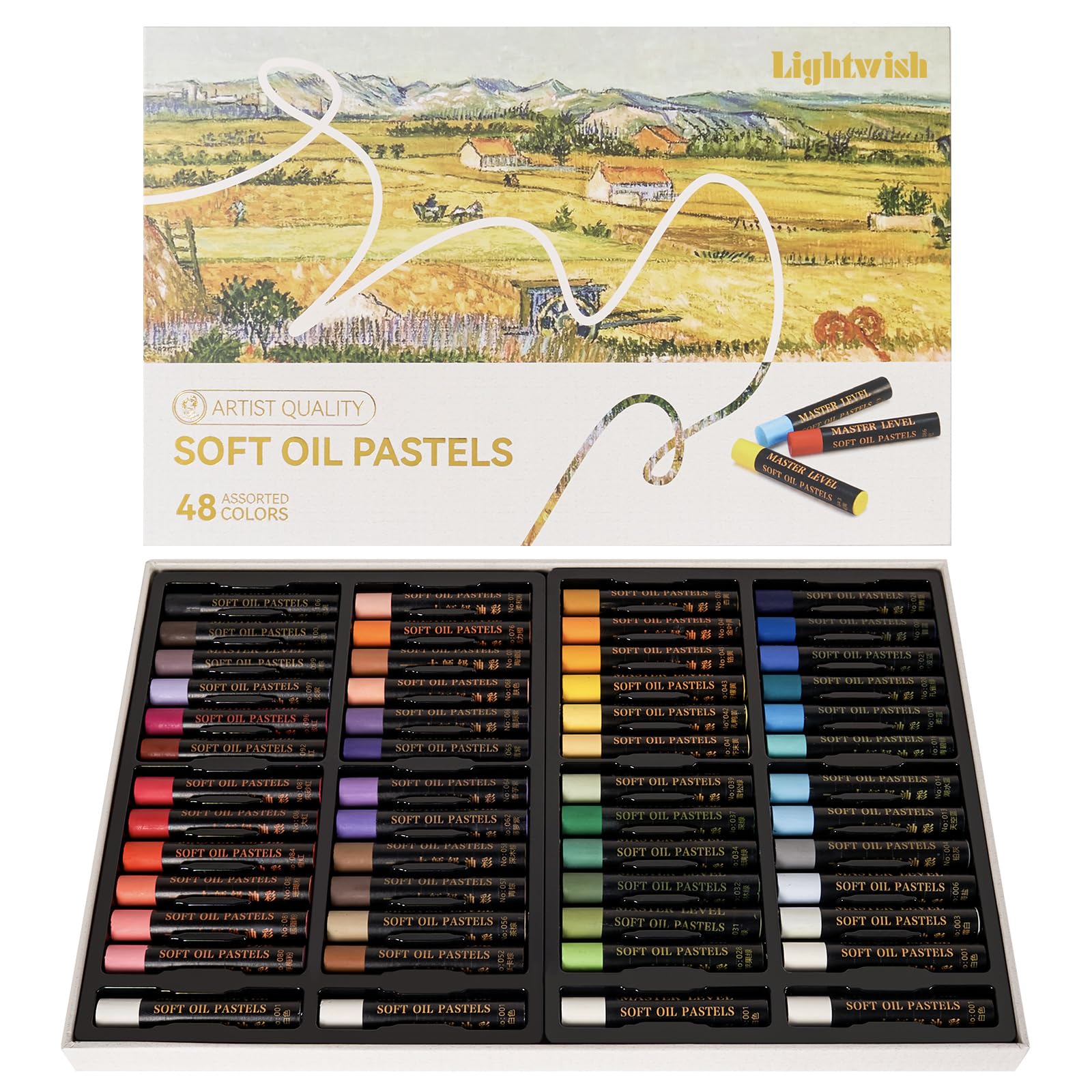 LIGHTWISH Professional Oil Pastels, 48 Vibrant Colors Plus 4 White, Set of 52, Creamy and Pigmented Artist Soft Oil Pastels for Blending, Layering & Shading