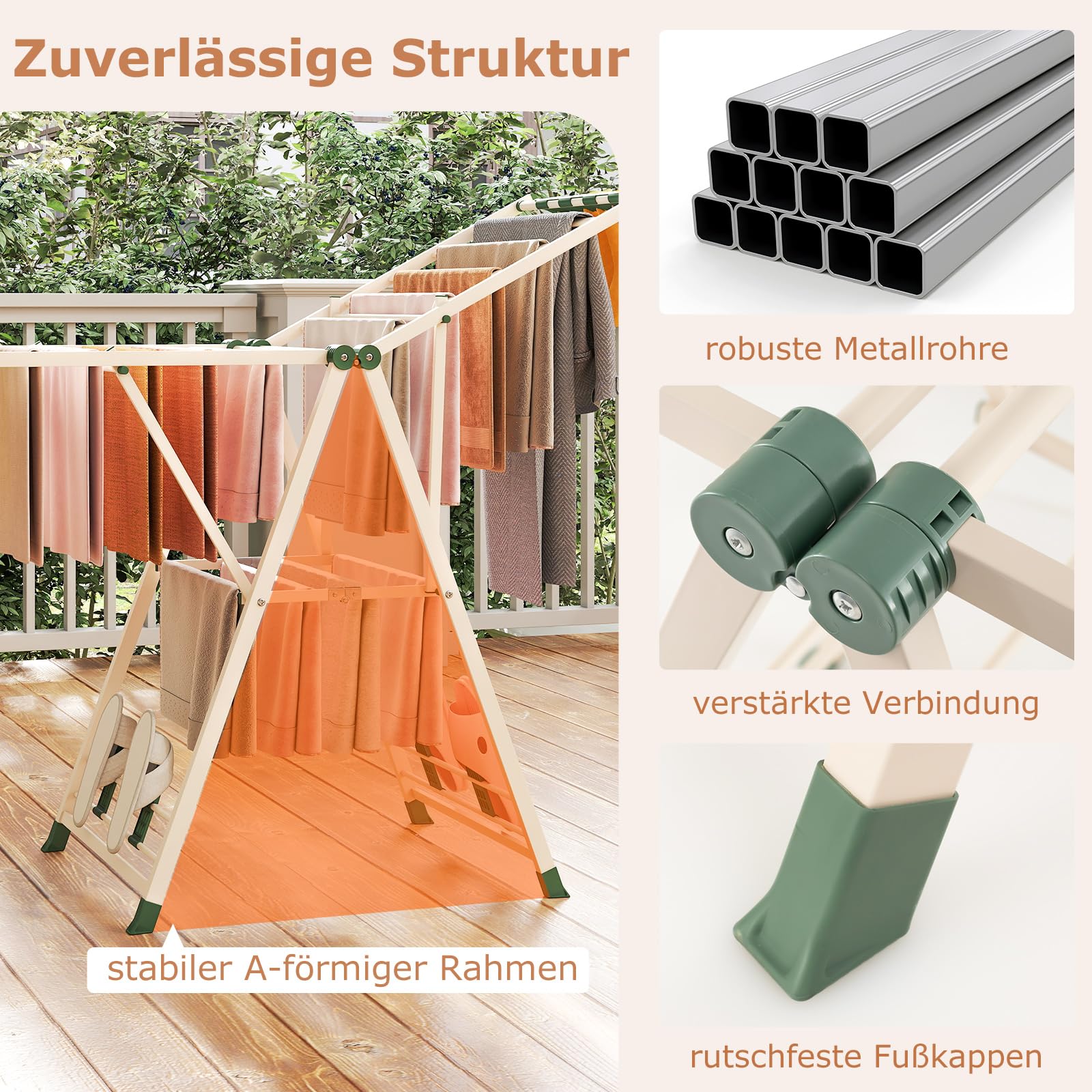COSTWAY Wäscheständer klappbar mit verstellbaren Flügeln, Sockenklammern & Schuhablage, Wäschetrockner ausziehbar, Trockenständer freistehend für die Wäsche drinnen & draußen (Beige,141cm)