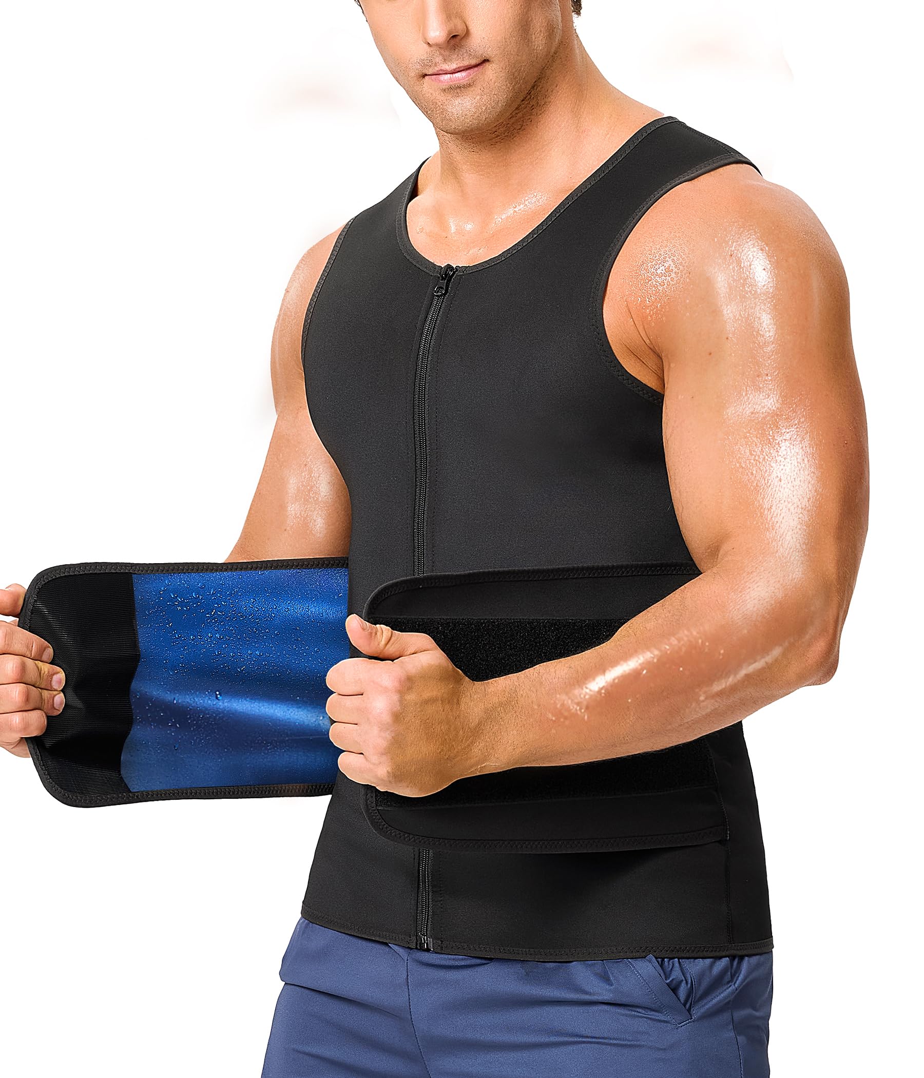 Junlan Combinaison de sauna 2 en 1 pour homme avec bande de transpiration pour le ventre