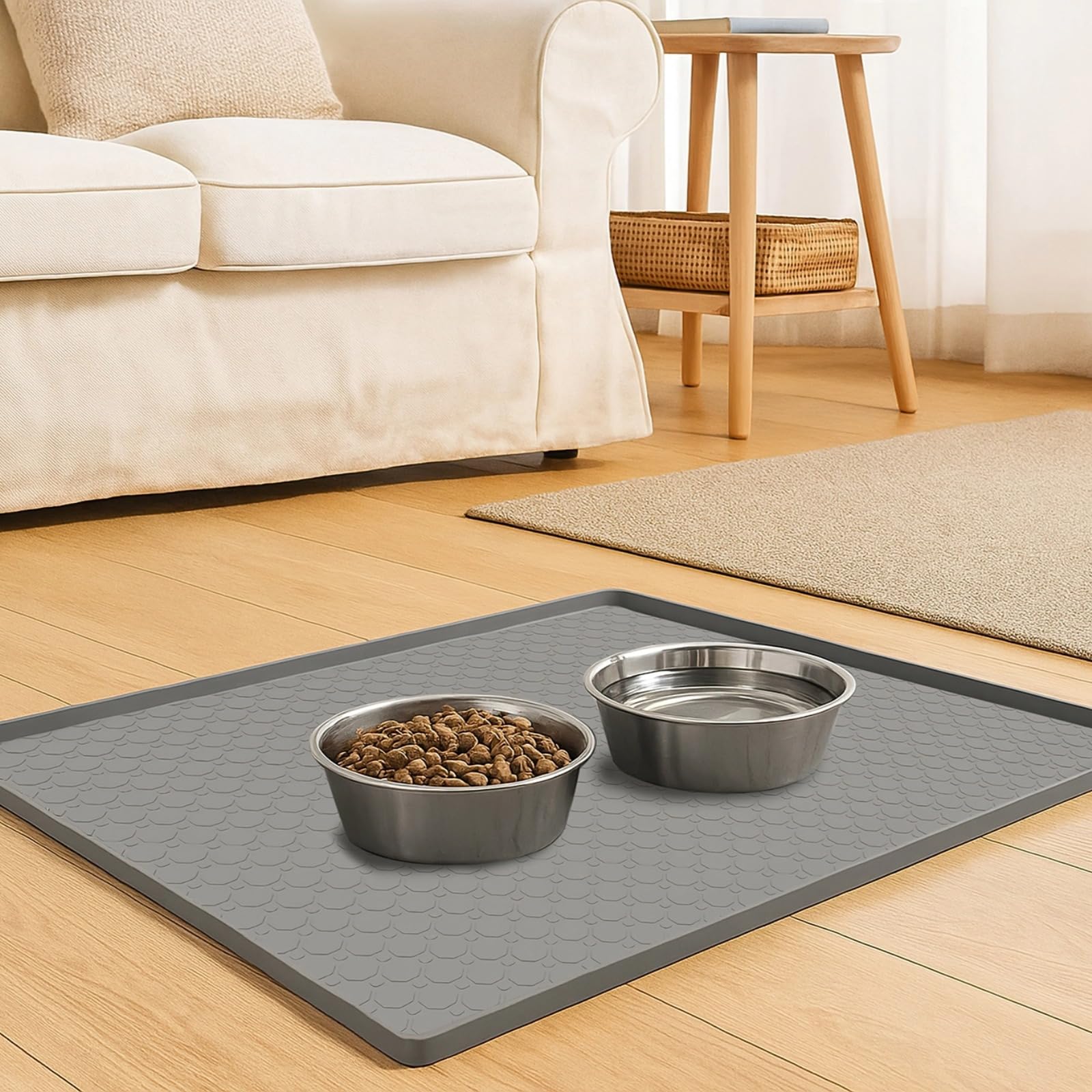 Tapis alimentaire rectangulaire en silicone pour chats et chiens, texture ondulée antidérapante, imperméable, grande taille 86,4 x 55,9 x 1,8 cm pour une large couverture