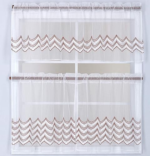 Miniatura 7 de DiamondHome Juego de cortina de cocina y cenefa bordada de 3 piezas (rayas/gris)