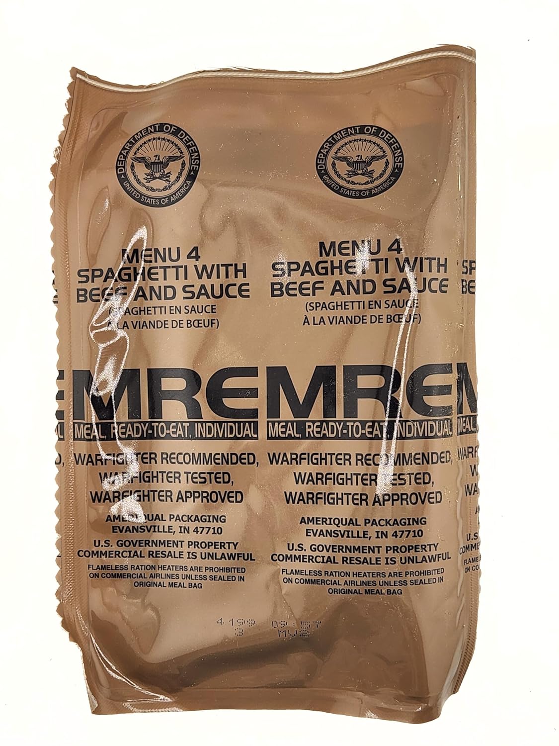Genuine Military MRE - Menu 4 with 2027 Inspection Date Spaghetti With Beef And Sauce MRE