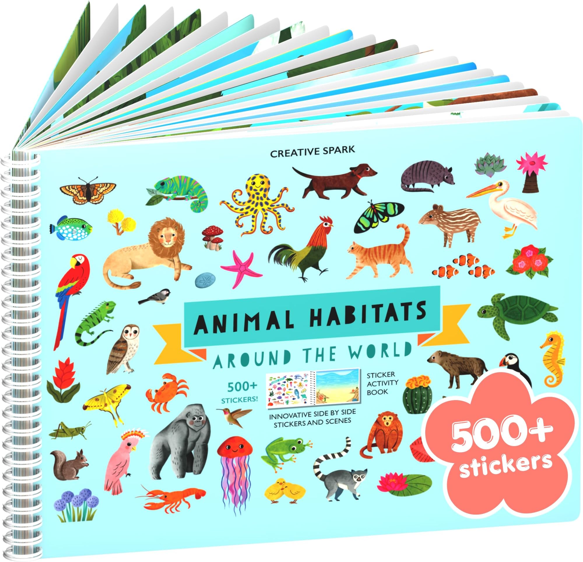 Animals Habitat 500+ Kids Sticker Book by Cupkin Toddler Airplane Travel Activity Coloring and Sticker Book, Road Trip Essentials, 12 Coloring Pages + 12 Scenes for Ages 2โ8 Years