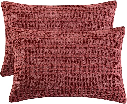 Miniatura 95 de PHF - Fundas de almohada 100% algodón con tejido gofre europeo, 26 x 26 pulgadas, 2 unidades para decoración elegante del hogar, sin relleno