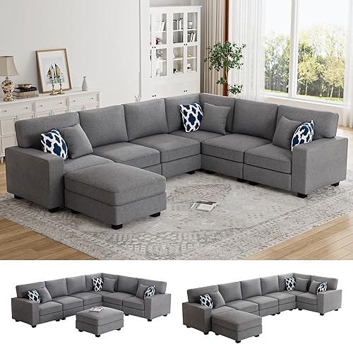 Vista 27 de Legend Vansen - Sofá seccional modular en forma de L con otomano, sofá seccional reversible moderno de esquina para sala de estar Carbón