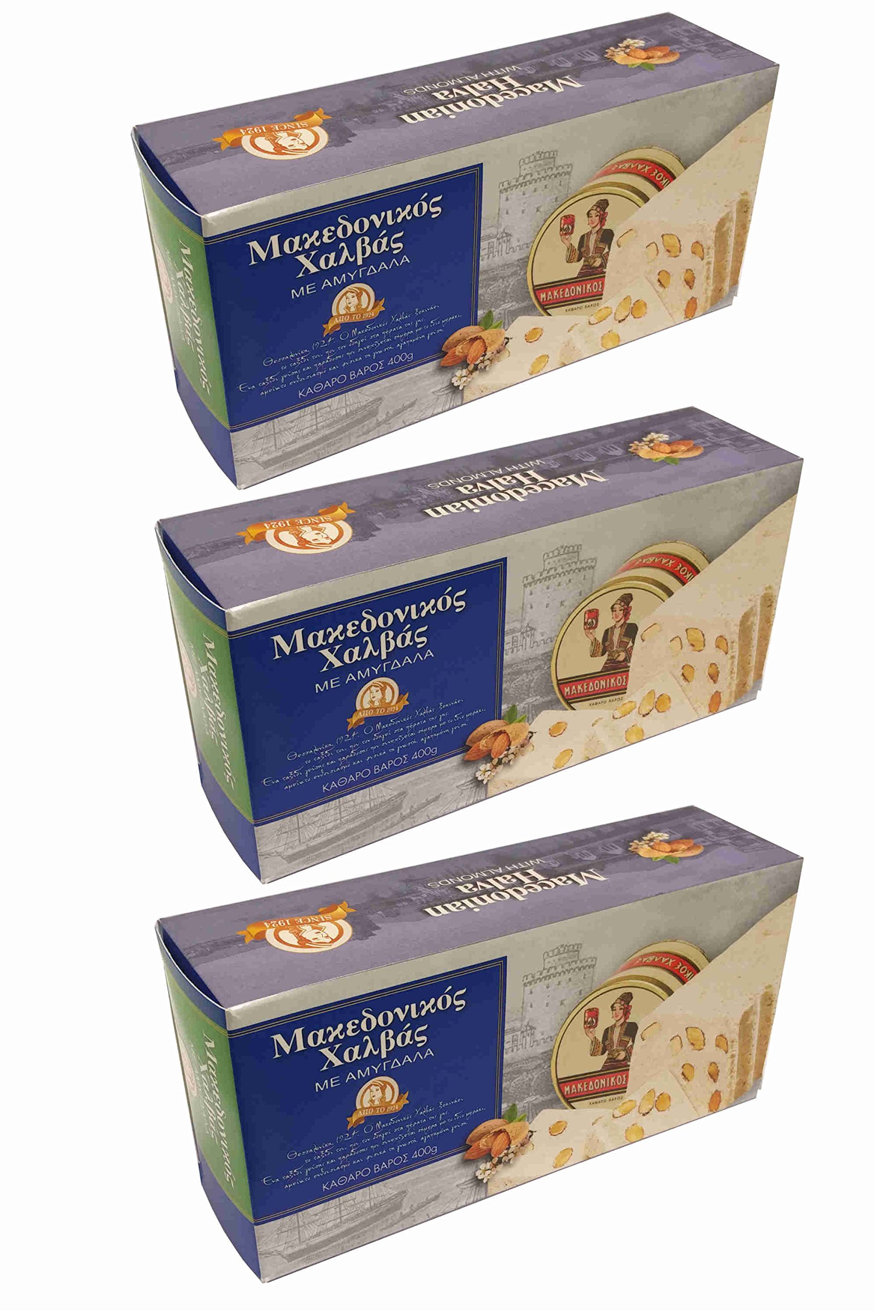 3x 400g Halvas aus Sesam Tahini Mandel aus Griechenland griechischer Halva Almond Spar Set girechische Süßspeise Süßigkeit + 10ml Olivenöl Test Sachet