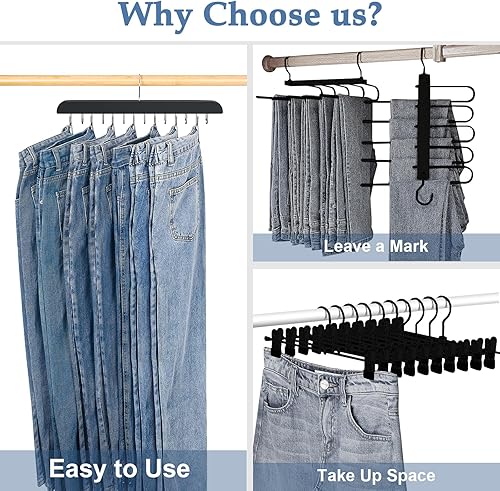 Miniatura 2 de Ganchos para jeans para armario, 14 ganchos de madera para jeans que ahorran espacio, ganchos giratorios de 180 para jeans, faldas, pantalones