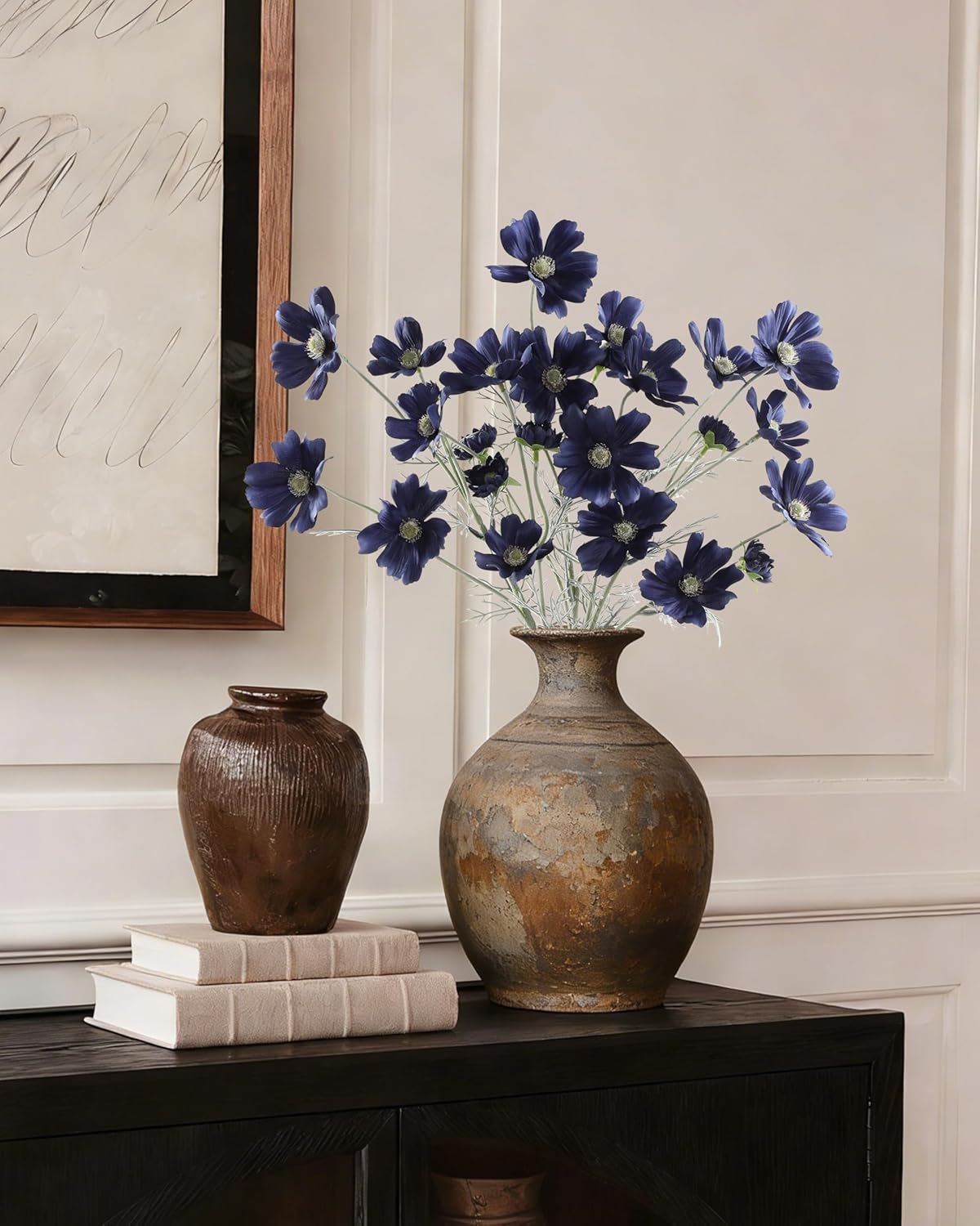 DuHouse 8 Pcs Artificial Cosmos Silk Flowers, Fake Floral Plants for Wedding Bouquets Table Centerpieces Home Kitchen Garden Party Decor(Navy Blue)