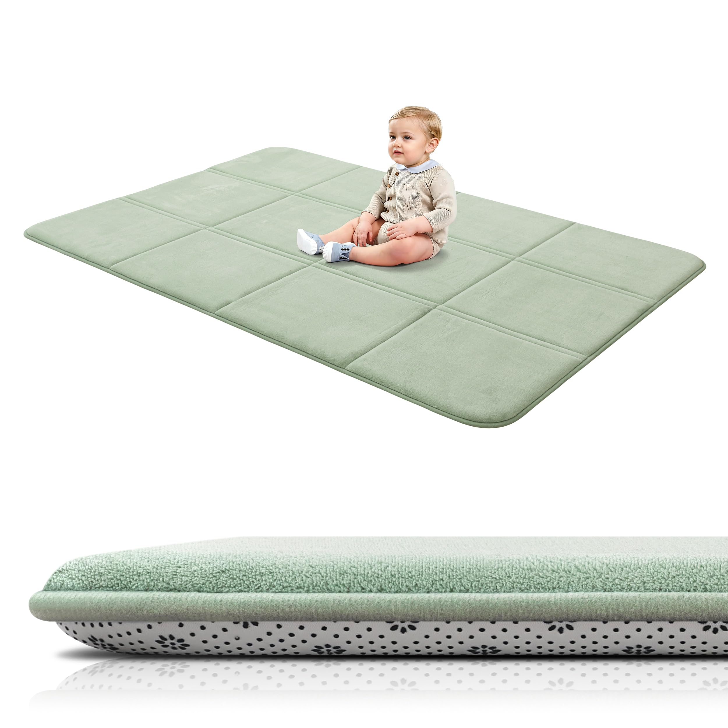 BYBYME 3cm Thick Baby Play Mat for Floor, 120 * 180cm Foldable Playpen Mat with Non-Slip Backing for Infant, Kids and Toddler Crawling, and Perfect Carpets for Yoga, Exercise, Light Green - 1
