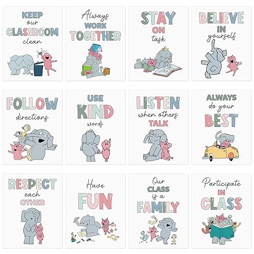Feuid Gniea 12Pcs 100 Days of School Pig Elephant Poster