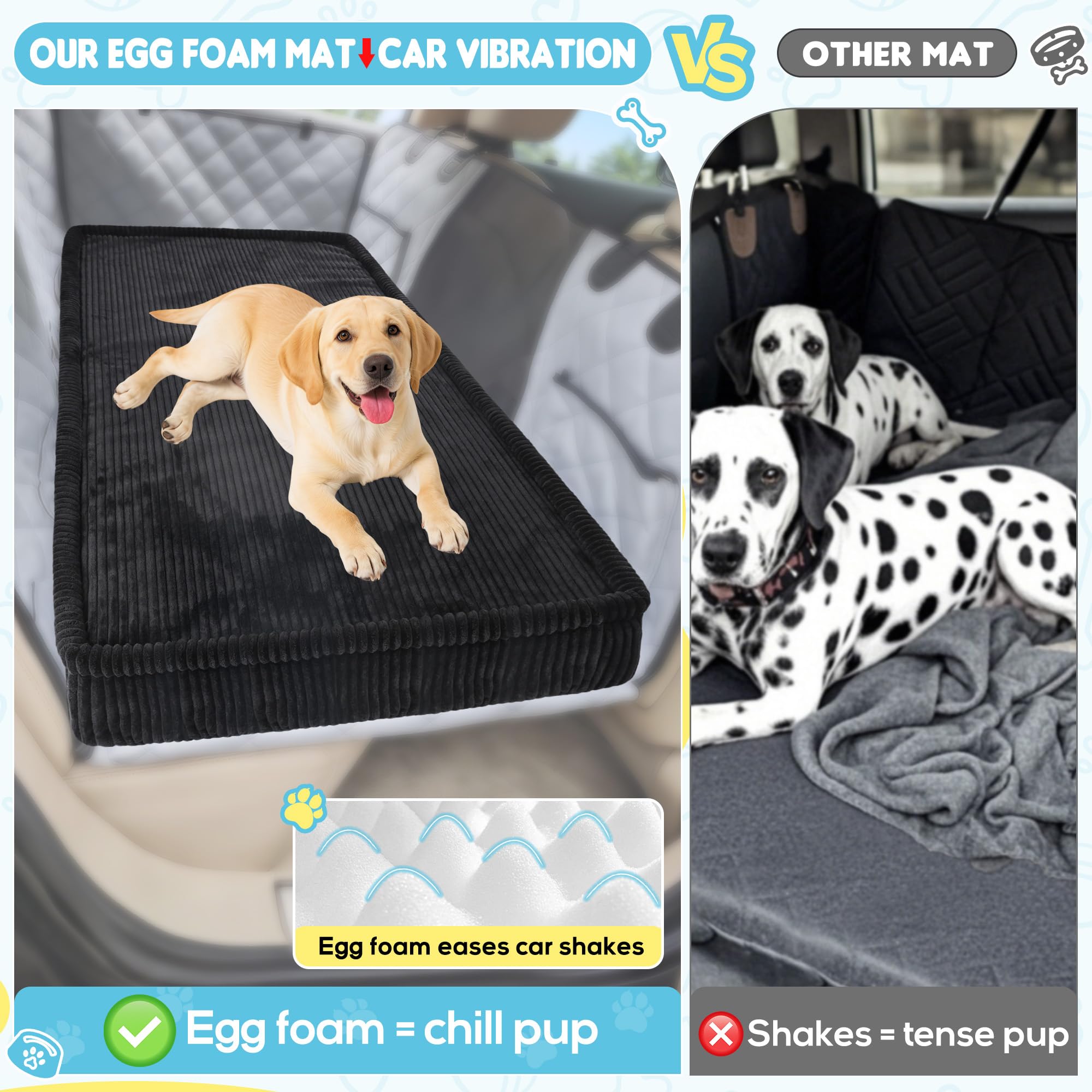 Loiion Thickened 4 in Orthopedic Dog Car Bed, Non-Slip Backseat Pet Mat, Removable Washable for SUVs/Sedans/Trucks, Plush Comfort for Large/Senior Dogs, Easy Clean (Black, XL（56" Lx28.7 M×4" H) - image 5