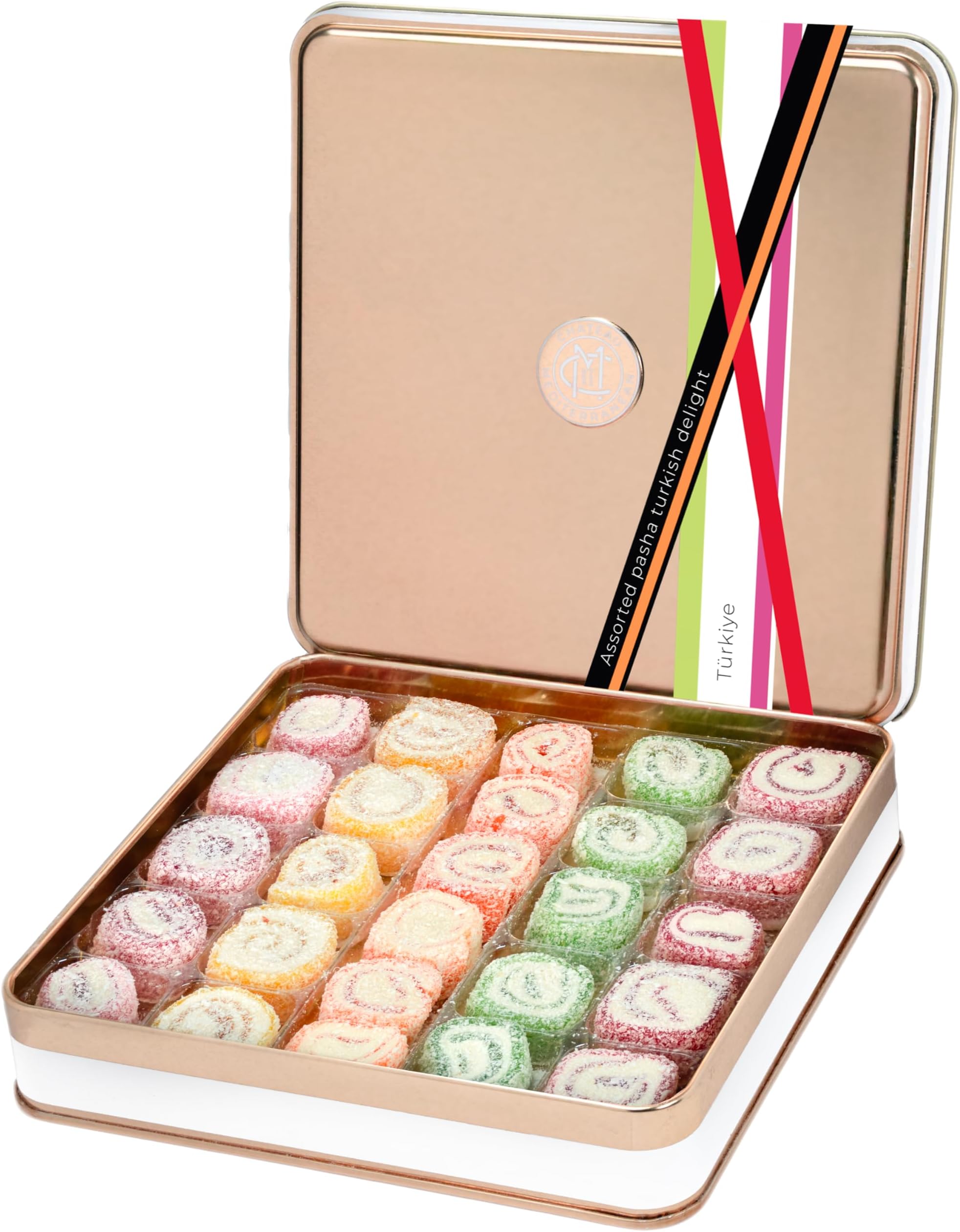 Pasha Sultan Turkish Delight Gift Box – 26 Pcs | Premium Assorted Lokum | Rose Gold Tin | 500g Halal Sweets | Perfect for Ramadan Eid, Easter, Birthday | Handmade in Turkey | Chateau de Mediterranean