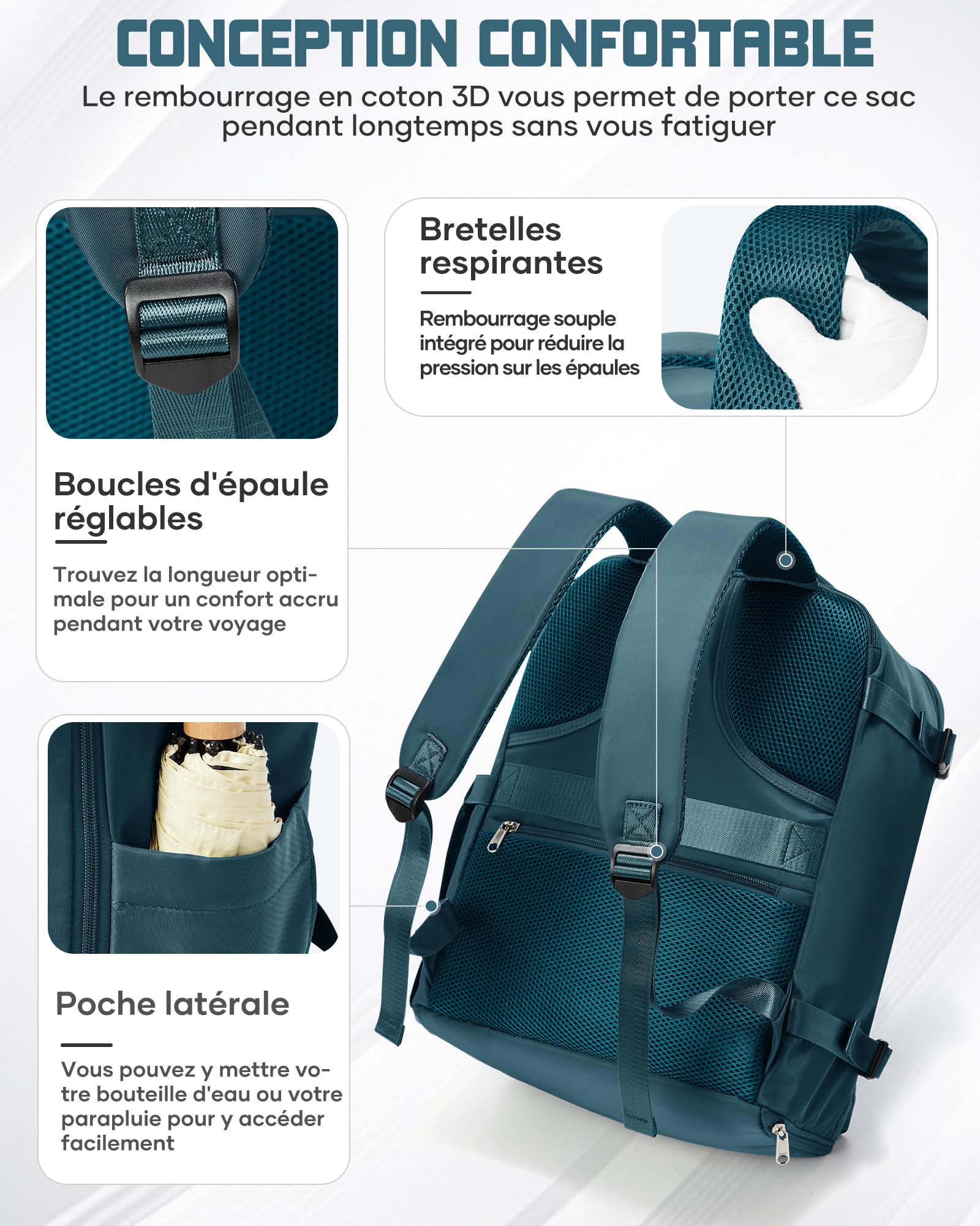 suradar Bagage Cabine 40x30x20 Sac Ryanair Sacs a Dos Voyage Cabine Avion 40x30x20 pour Wizzair Eurowings avec Compartiment à Chaussures Sacs à Dos Ordinateur Portable 14 Pouces Homme Femme Bleu paon
