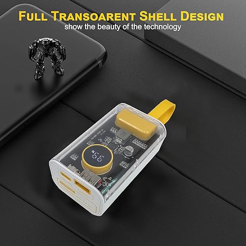 Miniatura 4 de Cargador portátil de 10000 mAh, pequeño banco de energía de 22.5 W, carga rápida, paquete de batería externa transparente, entrada y salida,