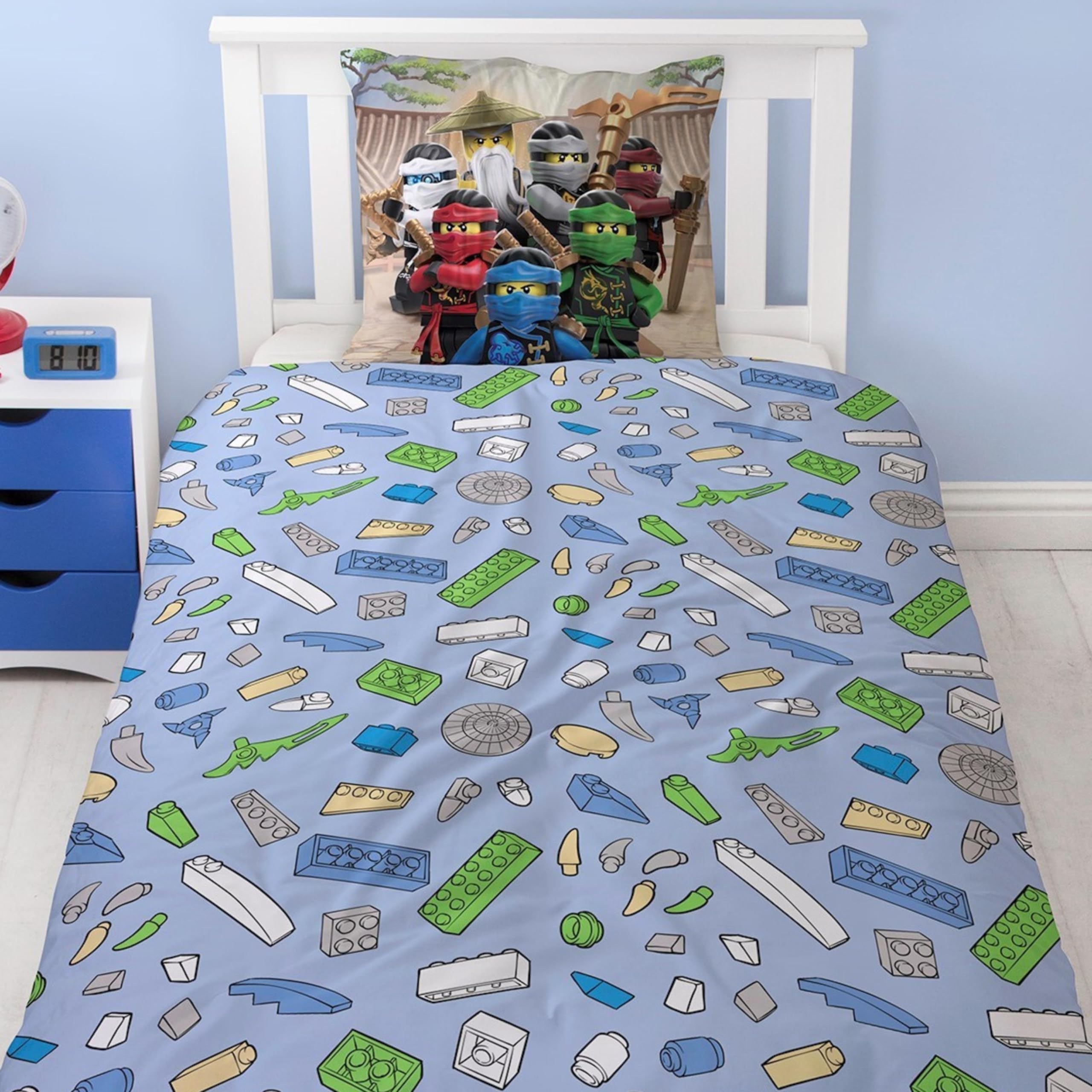 MTOnlinehandel Ninjago Bettwäsche 135x200 Baumwolle für Mädchen und Jungen, Wendemotiv Kinderbettwäsche, 1x Kissenbezug 80x80 + Bettbezug 135x200, Öko Tex