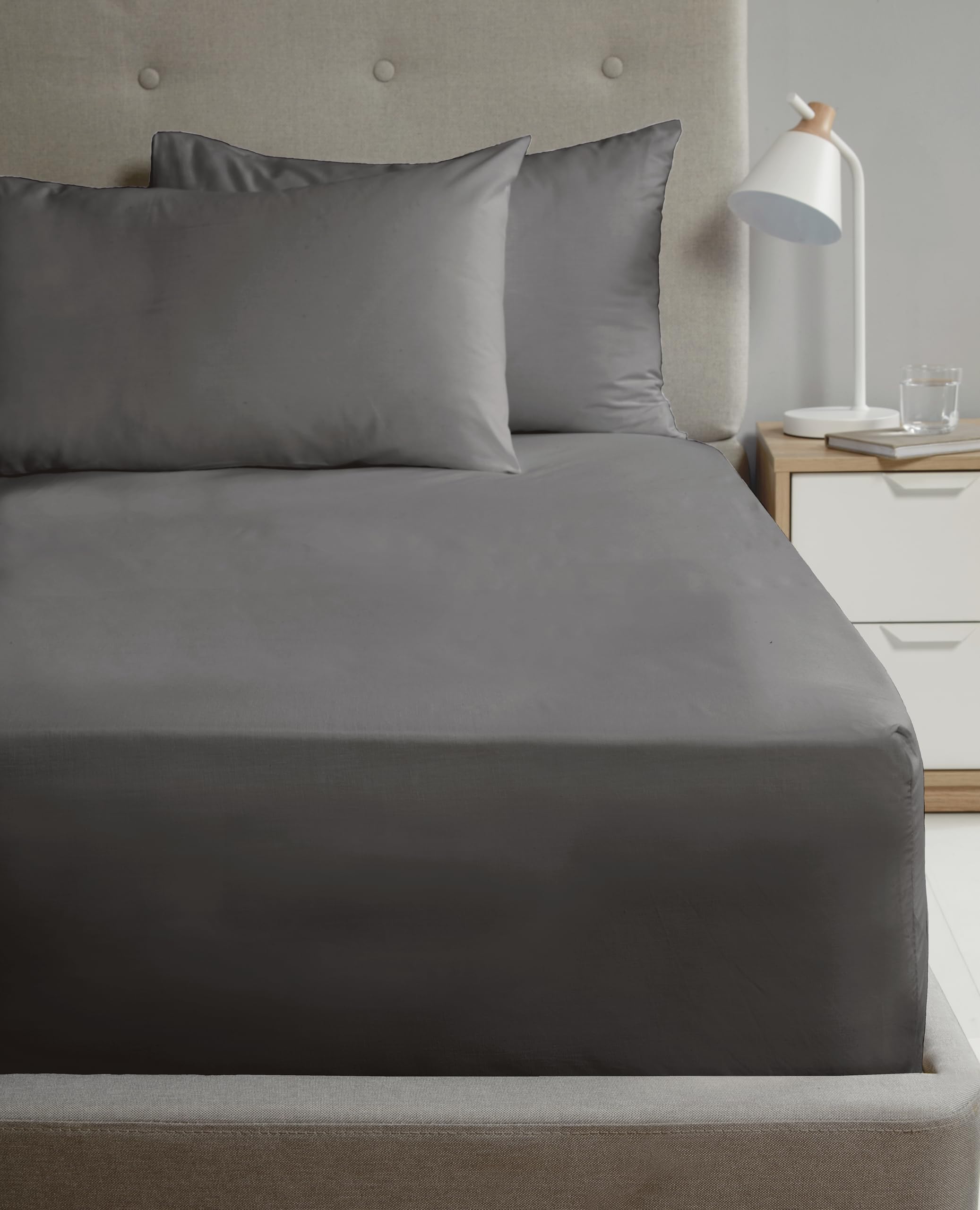 Rapport Home Single Fitted Sheet Charcoal Percale Bed Sheet