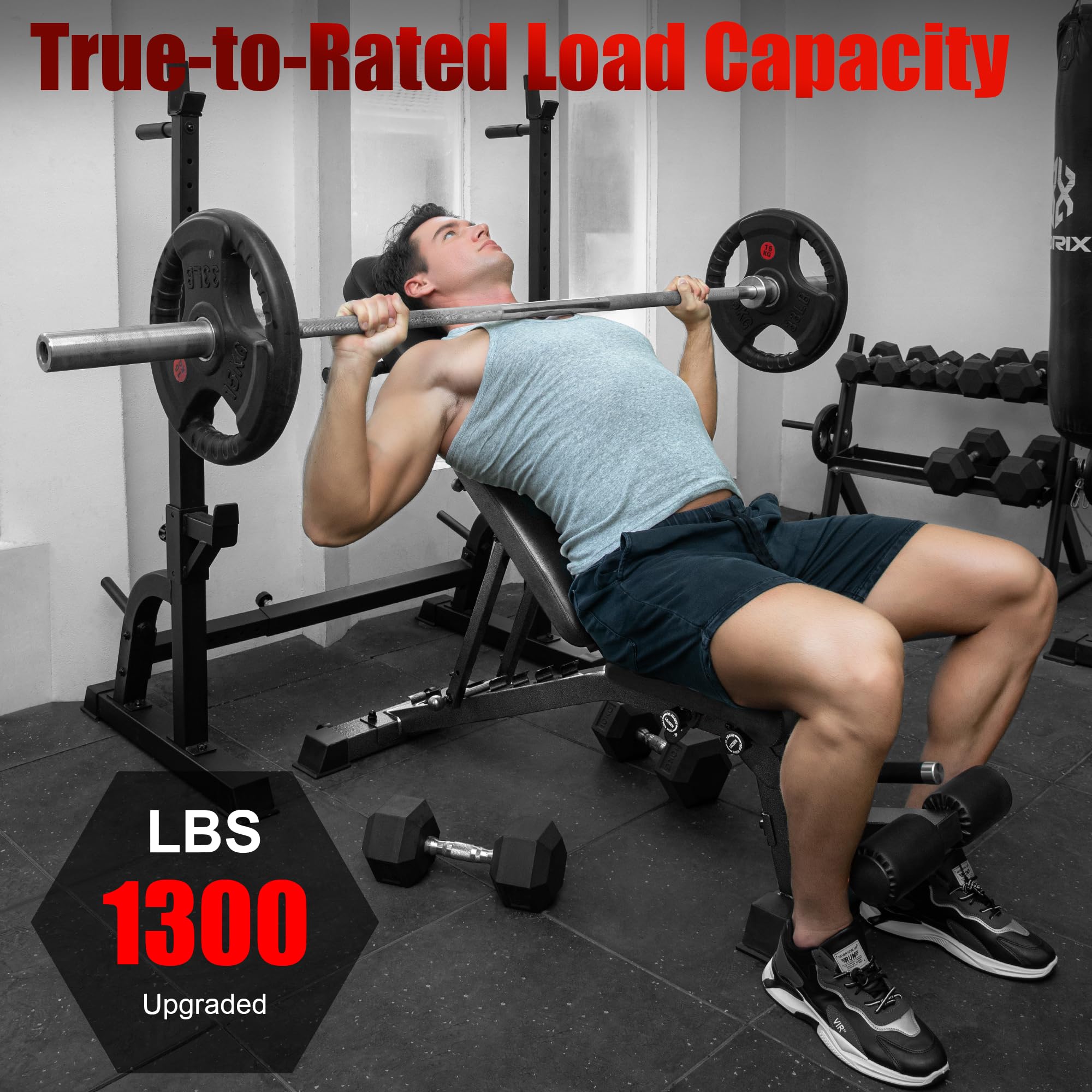 1300 LB Weight Bench With Headrest Heavy Capacity | 9-4-4 90° Adjustable Incline Decline Exercise Chair for Home Gym More Stable and Durable | Foldable Training Lifting Bench | Dragon Flag Handle for Abdominal Arm Workout 2025 New Version