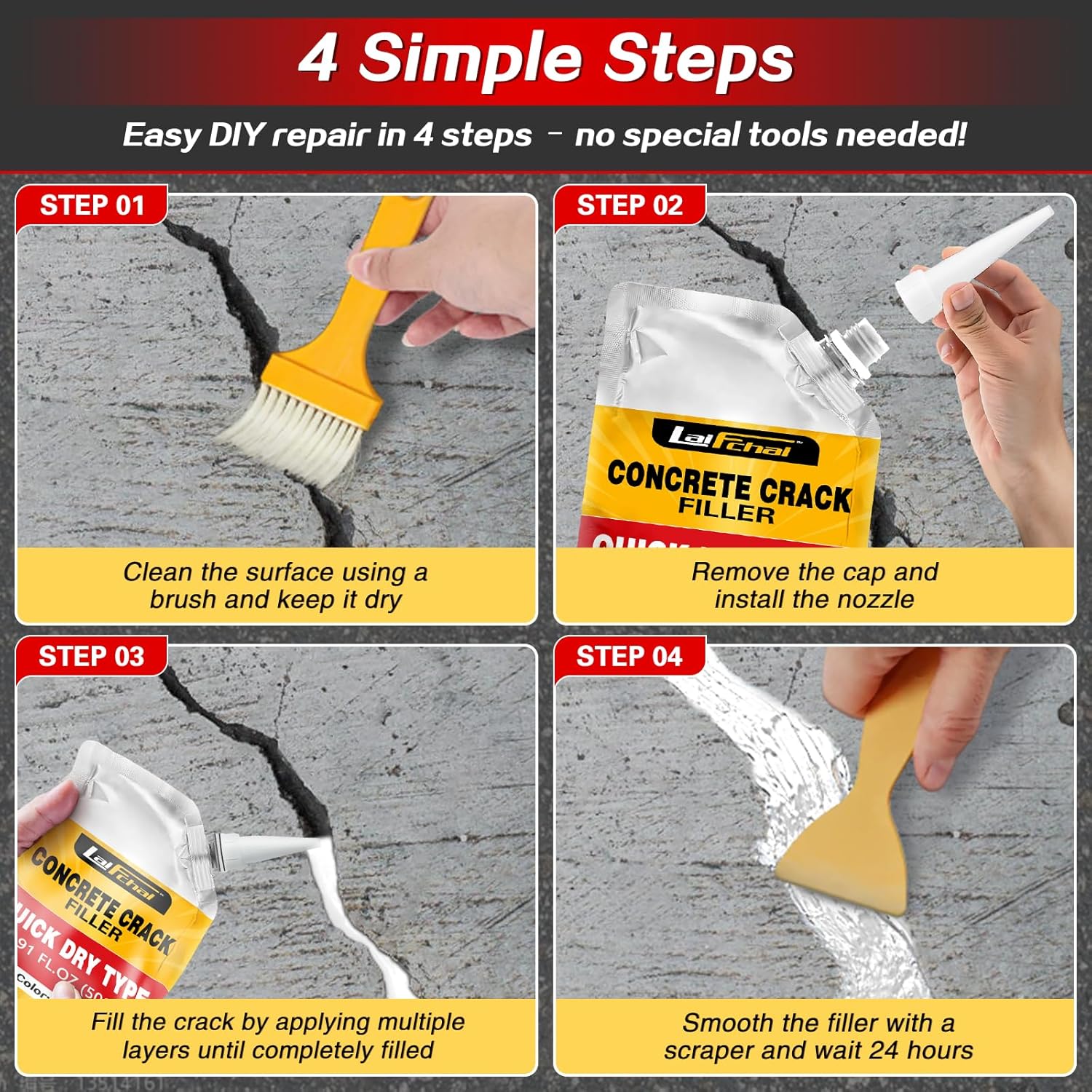 Concrete Crack Filler, Cement Crack Filler, Fast-Drying Crack Filler, Self-Leveling Caulking Sealan Effectively Repairs Cracks in Driveways, Sidewalks, Patios, and Window Sills (5 Pack - 5.5LB)