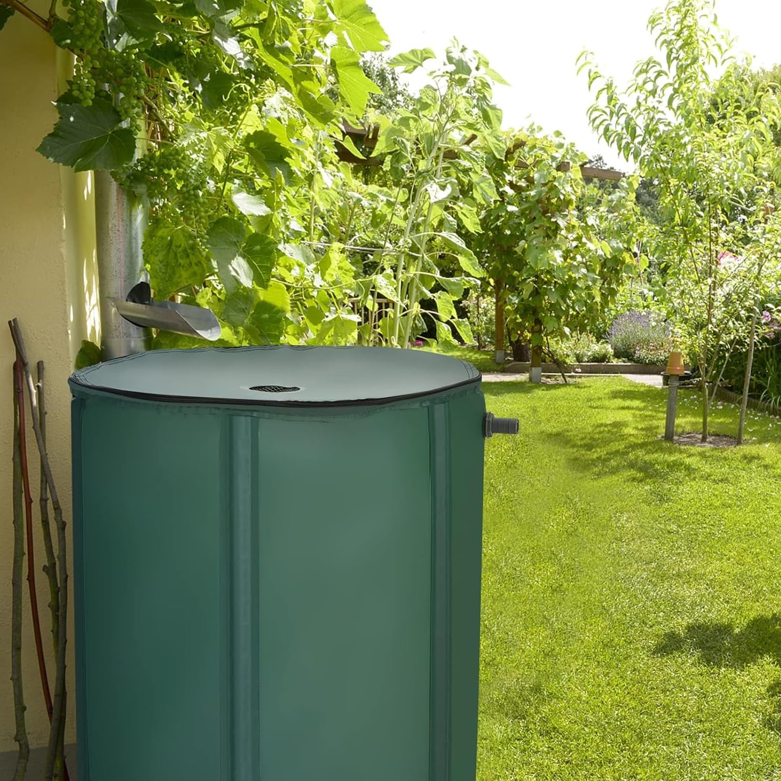 Serbatoio per la Raccolta dell'Acqua piovana Pieghevole ed Ecologico da 1000 Litri, Portatile per Giardino e Patio (Nero).