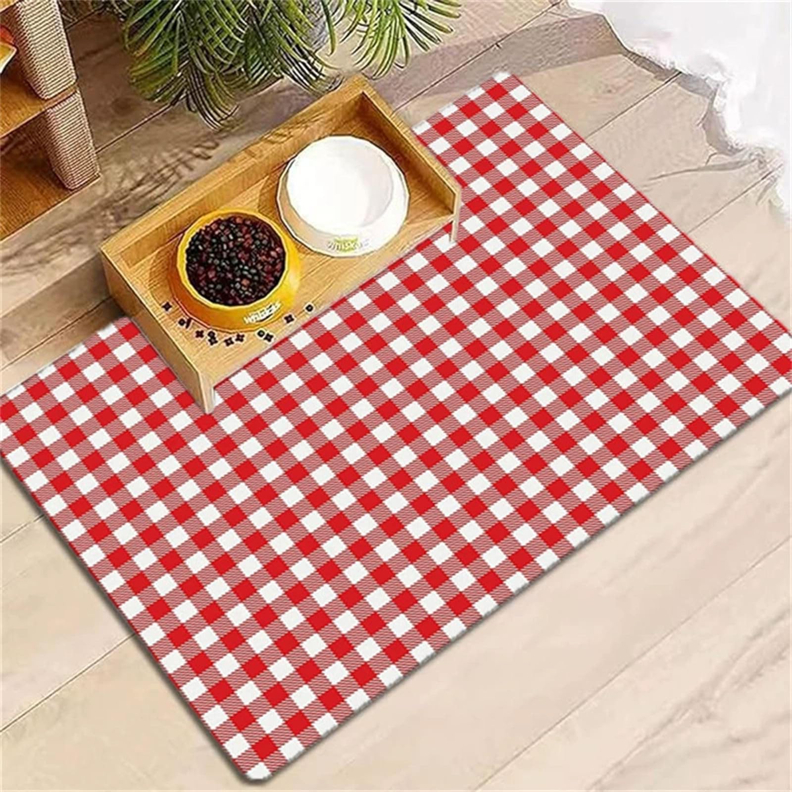 DOTBUY-SHOP Absorbent Pet Feeding Mat for Dog Cat, Quick Dry Pet Food Bowl Mats with Non Slip Rubber Bottom Diatomite Durable Dog Placemat Washable Cat Food Pad (Red Gingham,50x80cm)