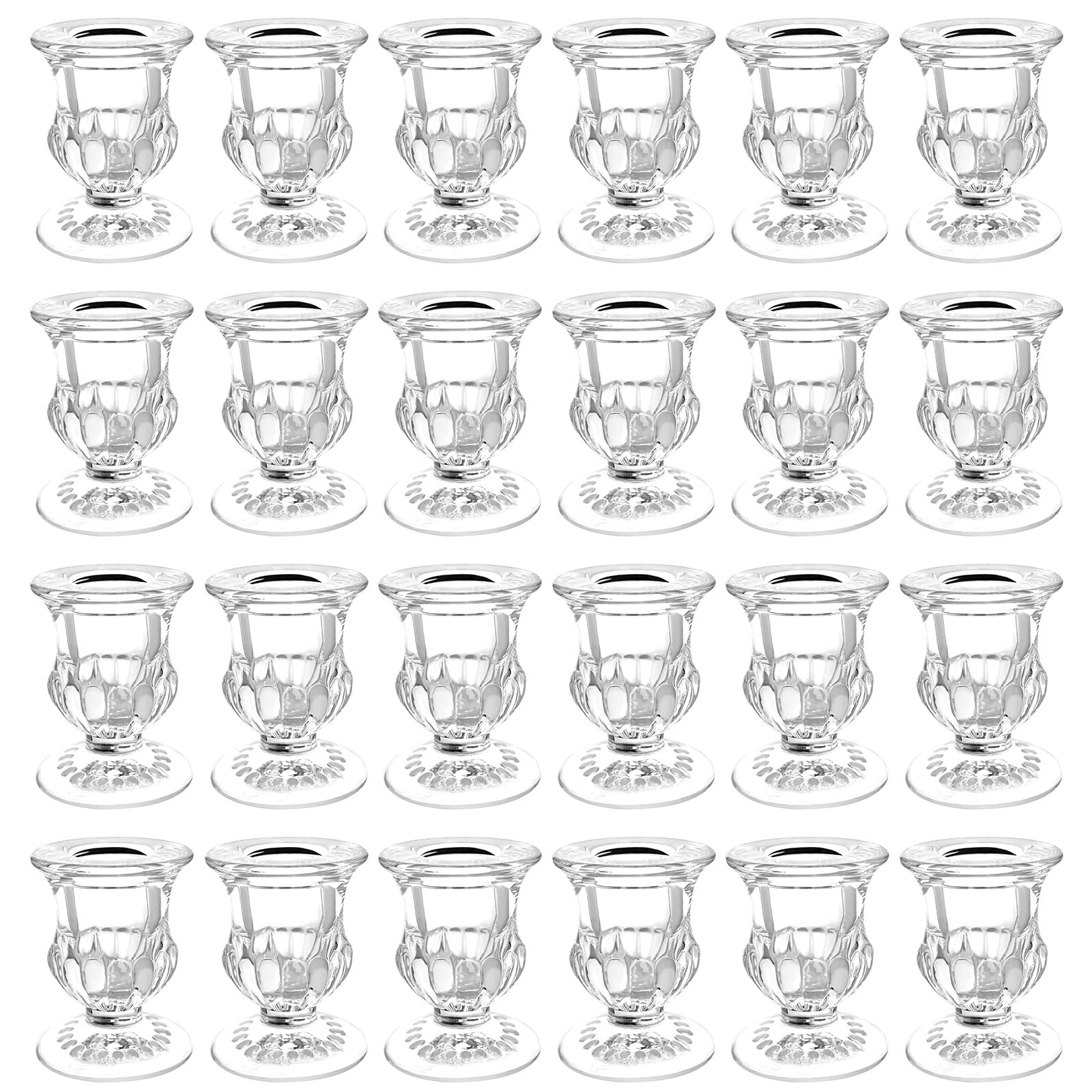 Set of 24 Glass Taper Candle Holders, 2.5 Inches Candlestick Holders Bulk - Clear Thick Glass Candle Holder for Rustic Wedding Centerpieces, Party Supplies, Festival Decoration