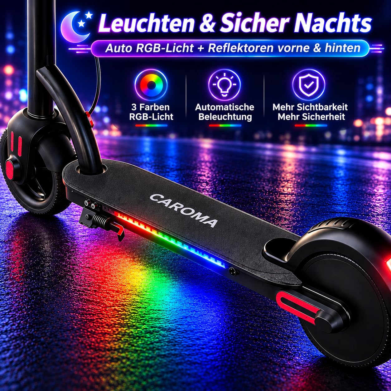 Caroma Trottinette électrique pour Enfants, 150 W, réglable en Hauteur et Pliable, écran LED et lumières colorées, Trottinette électrique pour Enfants de 6 à 12 Ans