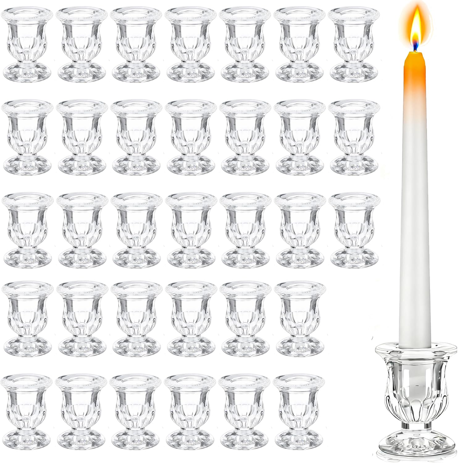 Photo 1 of MOQRUAO 48-Pc Glass Taper Candle Holders, 2.5" H, Clear