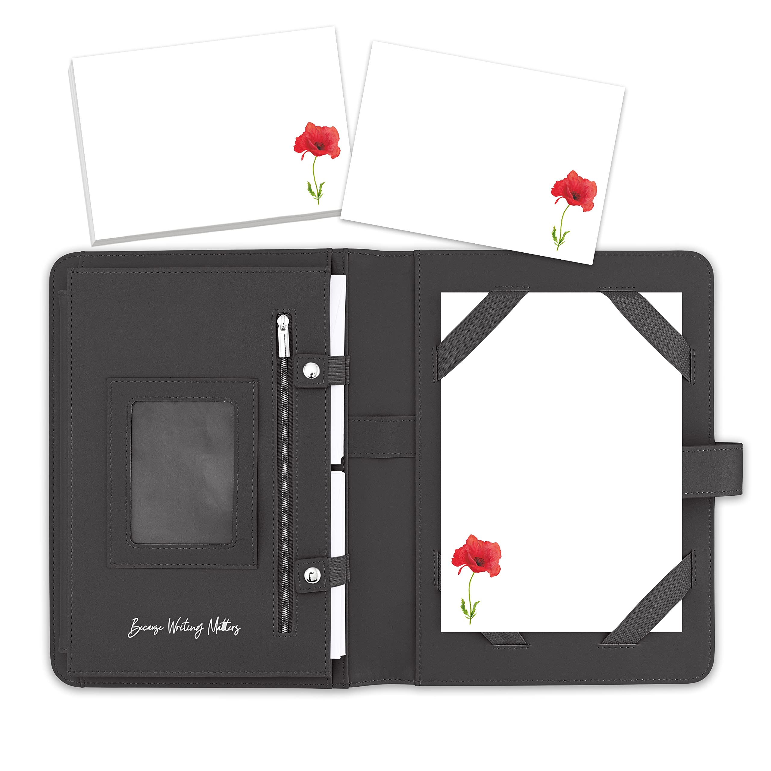 Me Loovely Red Poppy Letter Writing Paper and Envelopes A5 Size Floral Papers Luxury Stationery Supplies for Home Office & School | (20 Letters & 20 Envelopes with Black Organiser)