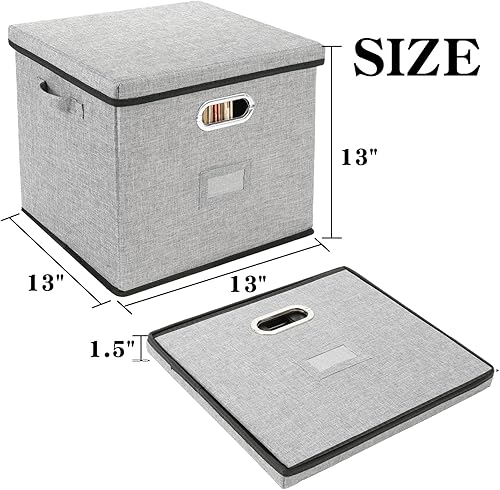 Miniatura 7 de TARSUKA Caja de almacenamiento de discos de vinilo con capacidad para más de 100 álbumes Lp plegable con tapa para álbumes, CD, DVD (gris, grande, 2