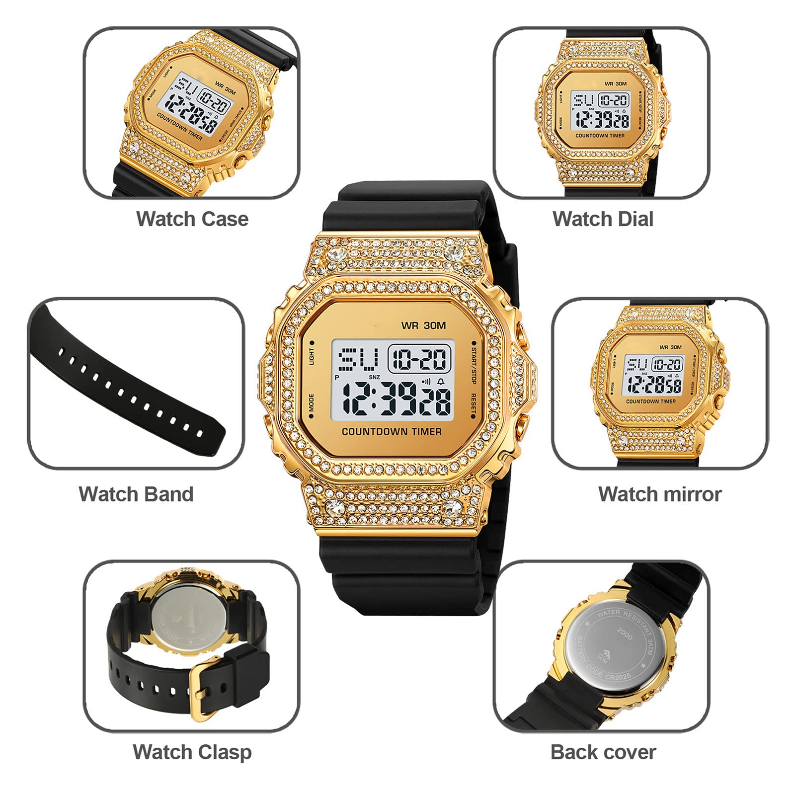 FANMIS Reloj de pulsera para hombre y mujer, casual, con luz de fondo, impermeable, cuadrado, deportivo, digital, electrónico