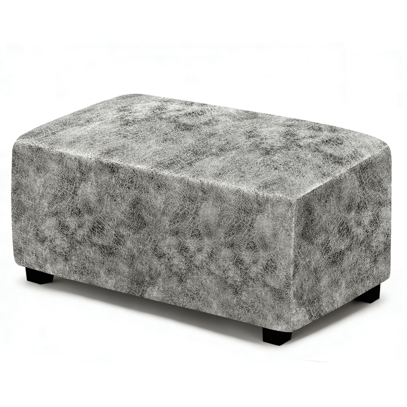 ANARACHON Leather Like Ottoman Cover, Stretch Small Square Ottoman Covers, Rectangular Ottoman Slipcovers with Removable Washable Non-Slip Elastic Bottom for Footstools (Marble, XL)