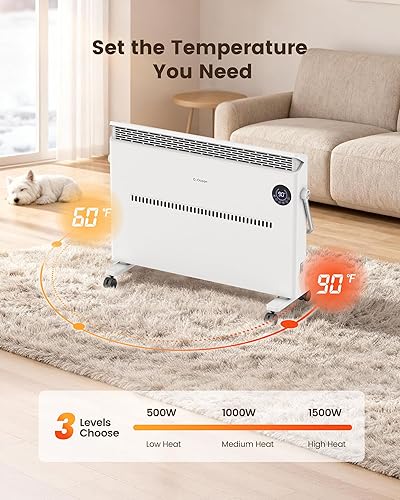 Miniatura 6 de Calentador de espacio, calentador de panel de convección silencioso para uso en interiores, calentador eléctrico montado en la pared o de pie con