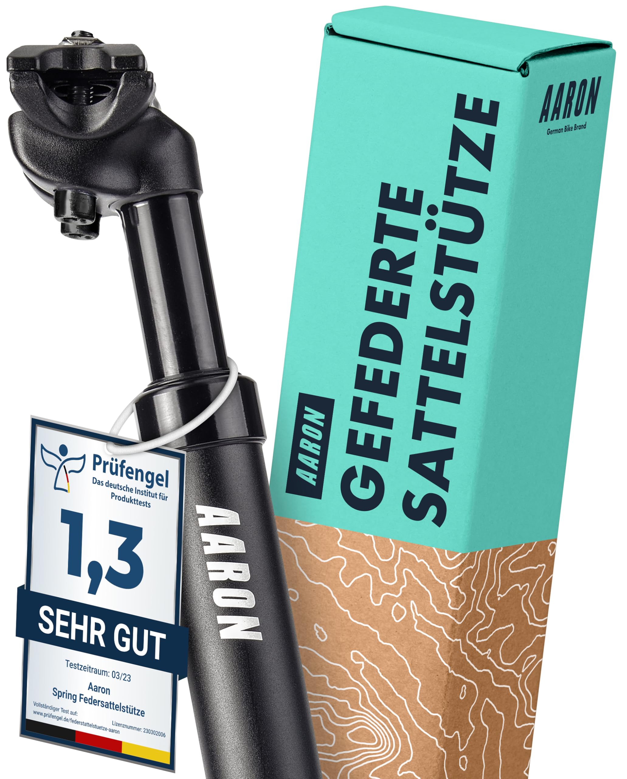 AARON Spring Federsattelstütze [Das Original] 27,2 30,9 31,6 34,9 mm | Gefederte Aluminium Fahrrad Sattelstütze 350mm für E-Bike, MTB, Downhill, Trekking