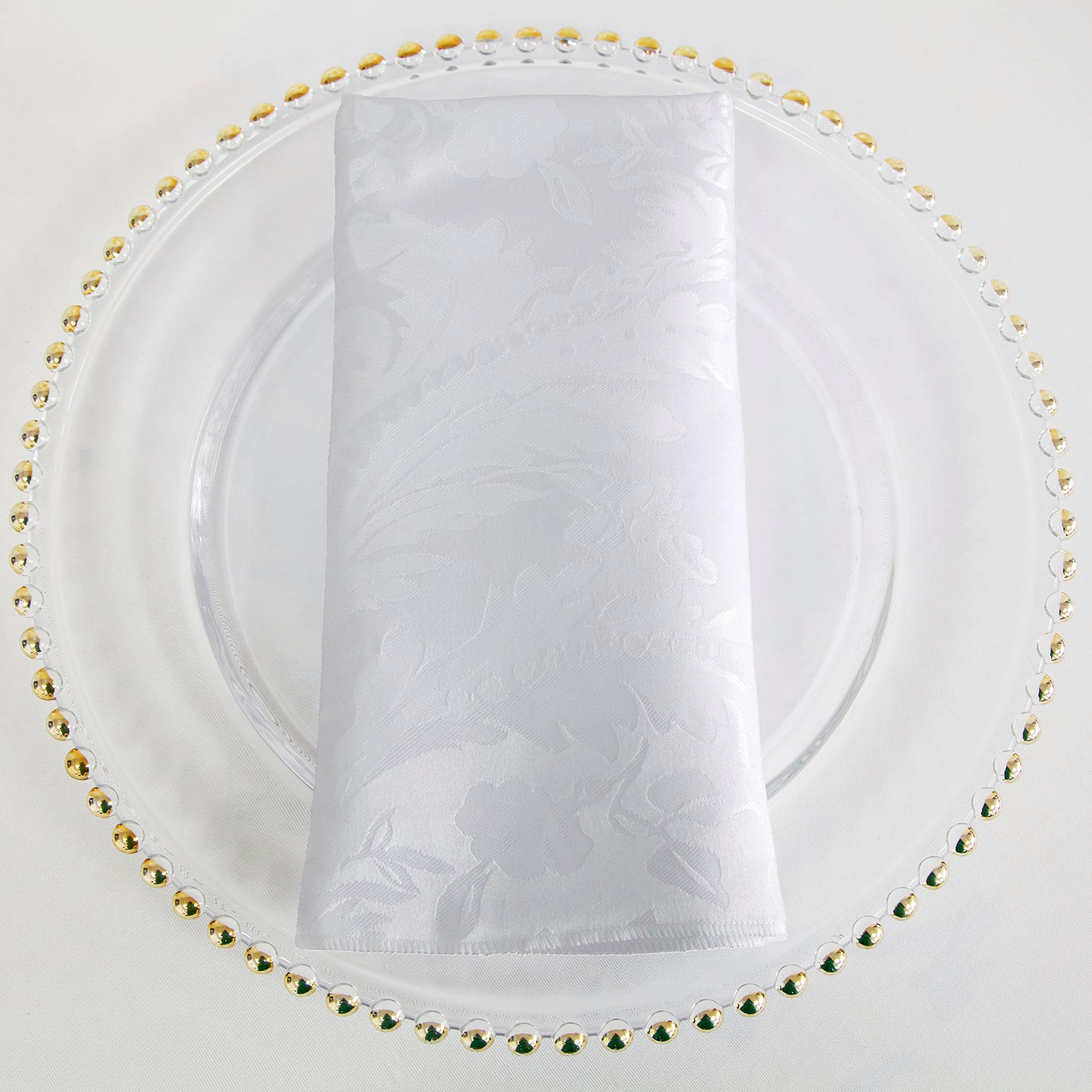 Decor Essentials Damask Napkin Table Linen Wedding Events Parties Decorations (White, Napkin 20" x 20")