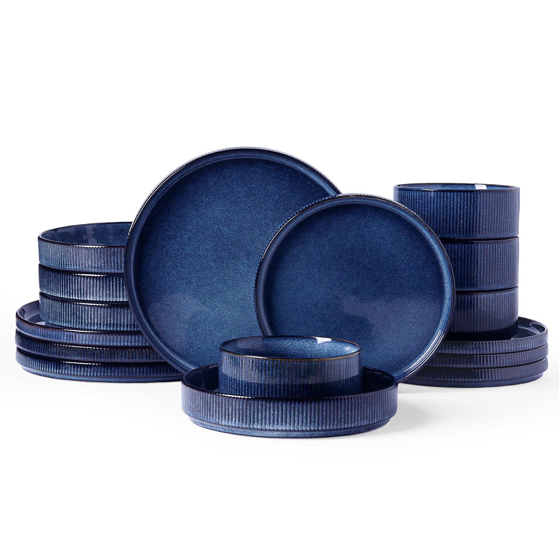 Famiware Star Stoneware Dinnerware Sets with Pasta Bowls, 16pc Dishes for 4
