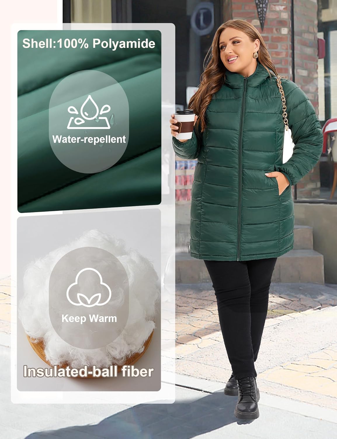ANOTHER CHOICE Plus Size Packable Puffer Jacket for Women, Lightweight Quilted Puffer Coat with Hood - Image 4