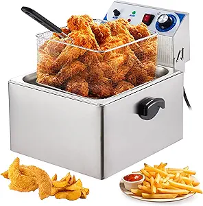 Garvee Commercial Deep Fryers, 11 L/10.45 Qts Detachable Extra Large with Temperature Control, Basket and Lid for Restaurants and Commercial Use(Stainless Steel, Sliver)