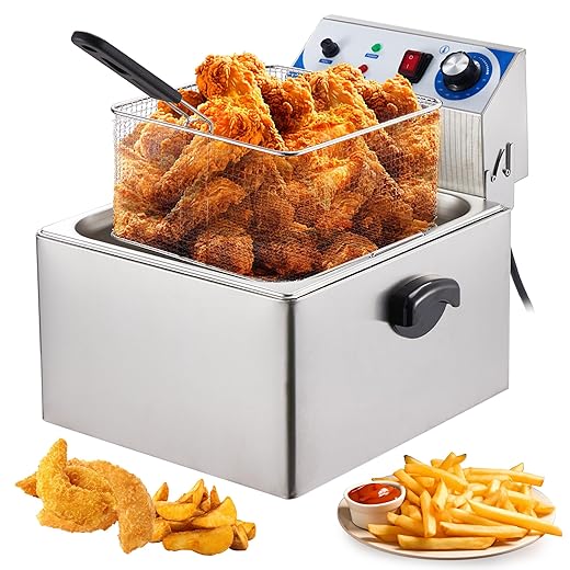 11L Commercial Electric Deep Fryer, 1700w Stainless Steel Countertop Fryer with Basket & Adjustable Temp Control, Overheat Protection for Restaurant/Home Use