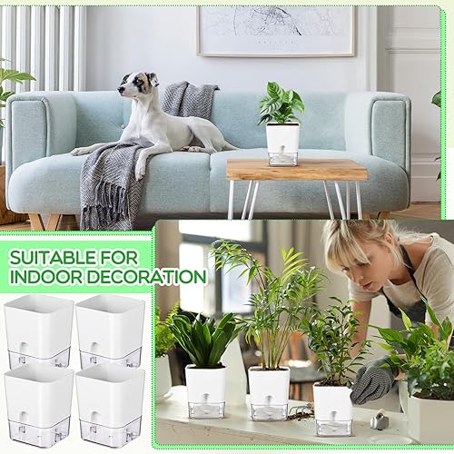 Miniatura 3 de Tujoe Paquete de 12 macetas de riego automático a granel, 4.3 pulgadas, color violeta africano, macetas cuadradas de riego automático para plantas