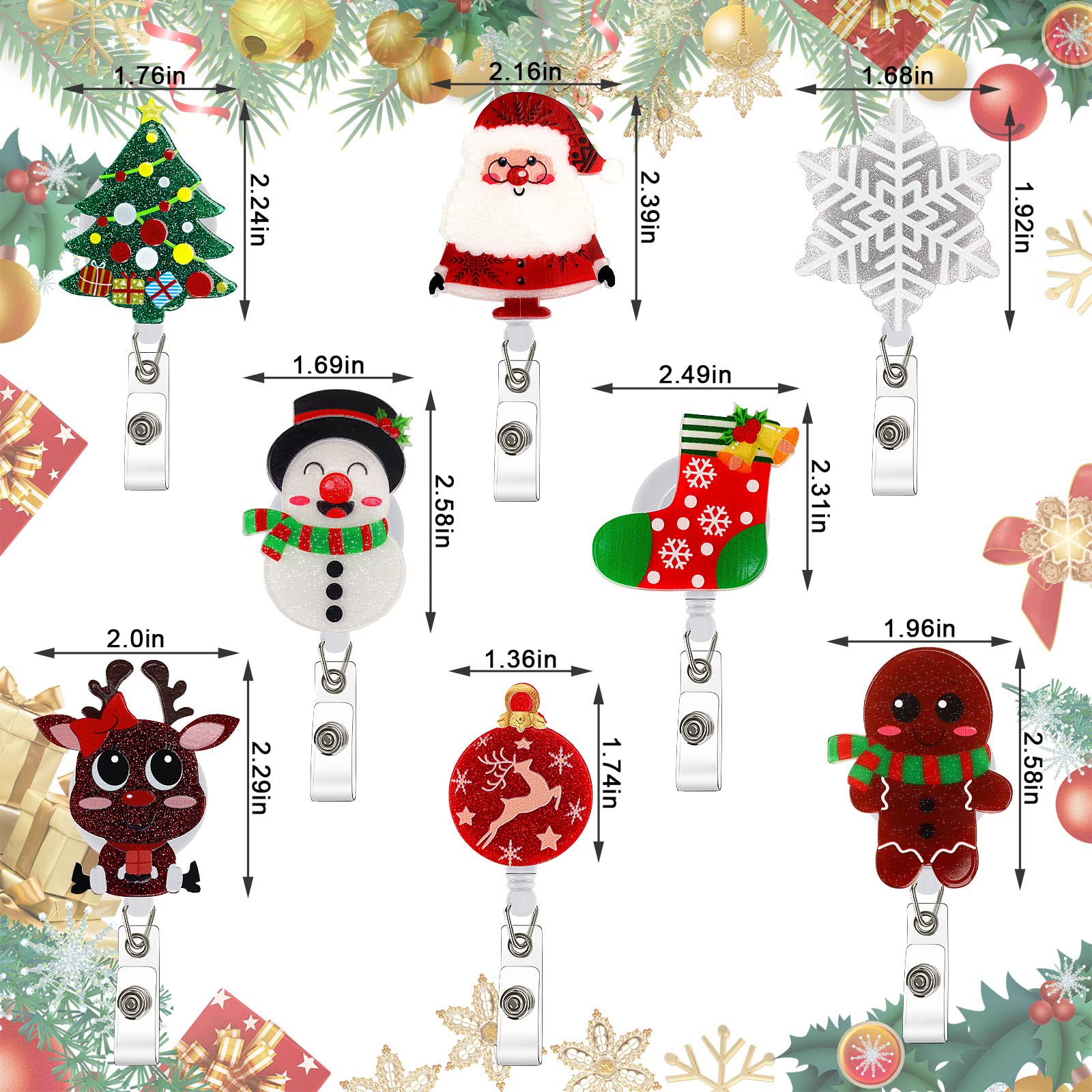 8 Pack Christmas Badge Reels Retractable, Xmas Nurse Badge Holder ID Name Card with Alligator Swivel Clip - Image 2