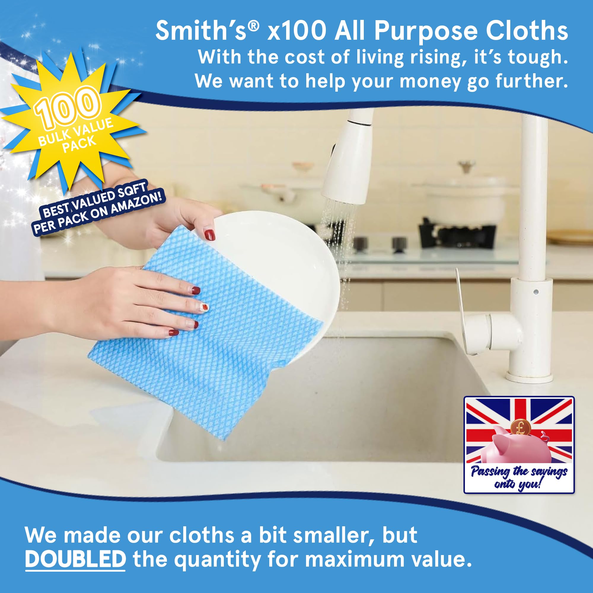 100pk All Purpose Cloths by Smith’s®, Blue - Image 2