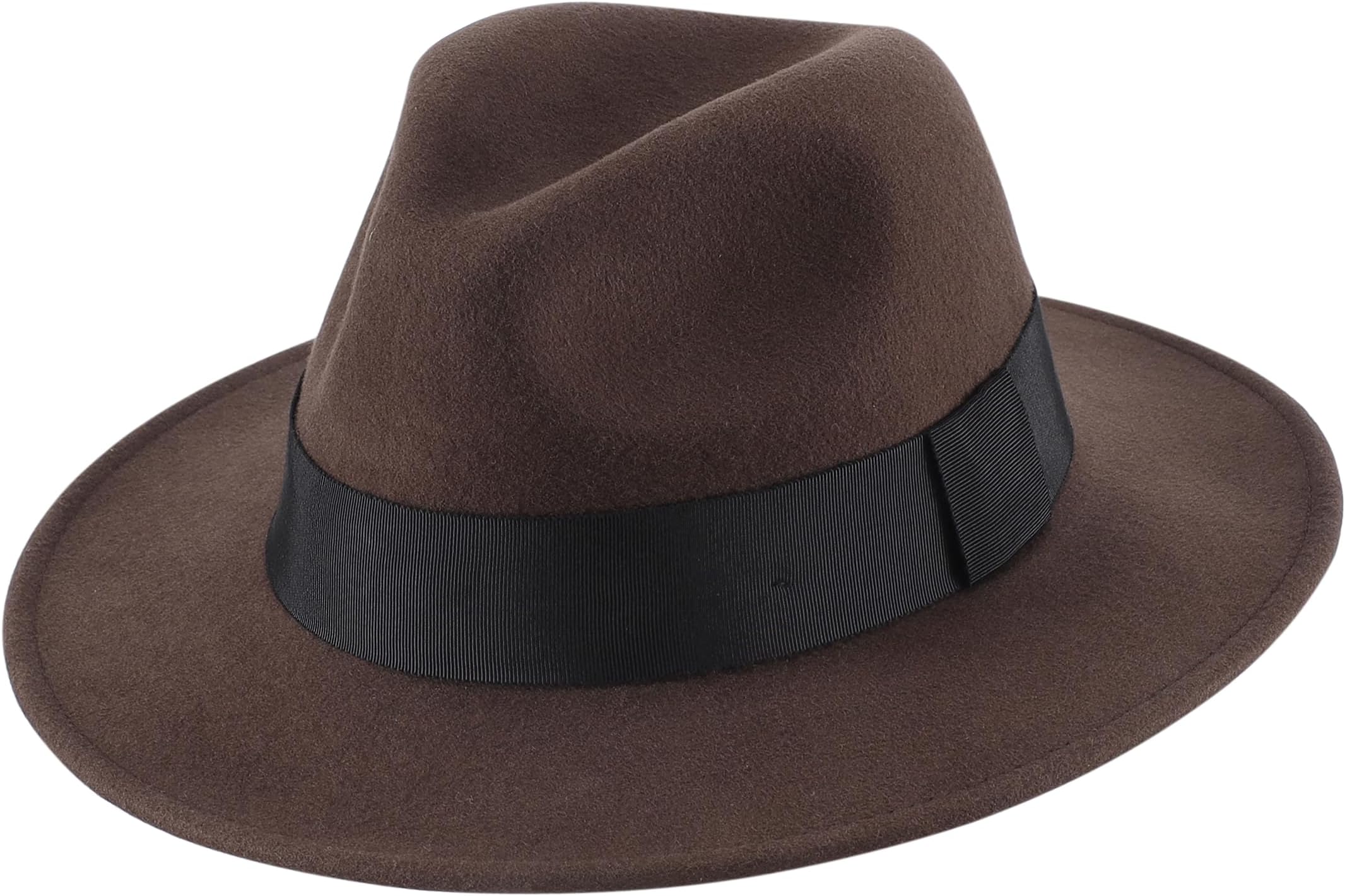Mens Wool Fedora Hat with Band Classic Wide Brim Fedora Hat for Men Women Panama Dress Hat