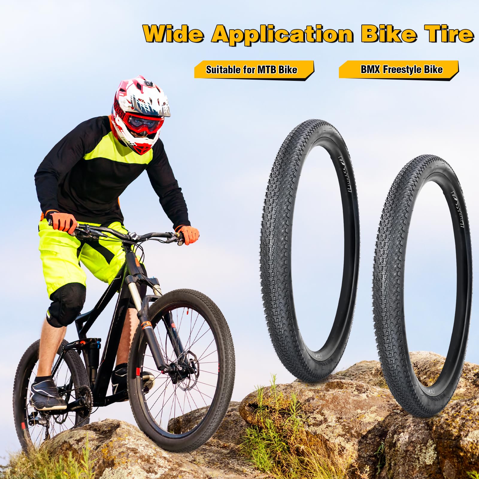 WEEROCK 2er-Pack Faltbarer 20/24/26/27.5/29 Zoll Reifen 20/24/26/27.5/29x2.125 Mantel Fahrrad Ersatzreifen für Fahrrad,MTB für Mountainbike Kinderfahrrad, Commuter Bike