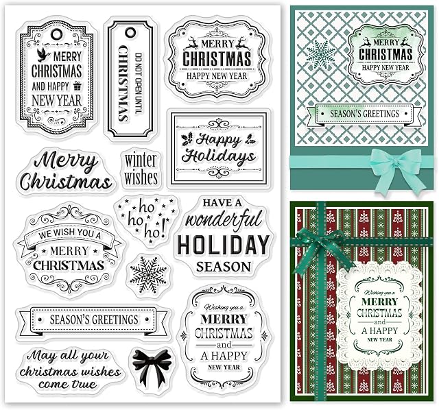 ORIGACH Words Clear Stamps Words Theme Silicone Transparent Stamp for Holiday Birthday Christmas New Year Card Making and DIY Scrapbooking Journaling Album Decoration
