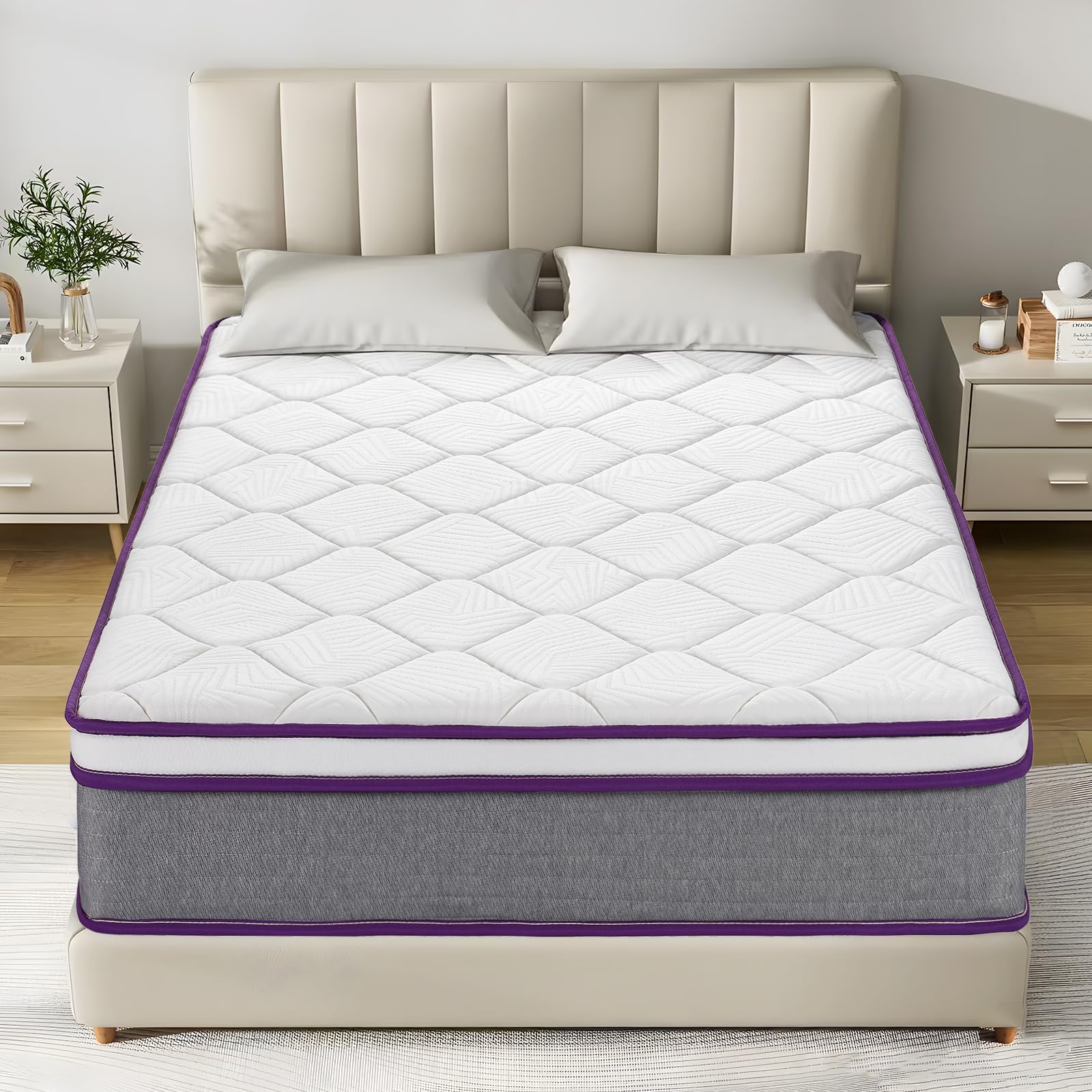 OOTDAY Queen Mattress, 10 Inch Hybrid Mattress with Gel Memory Foam and Pocket Spring, Euro Top Fiberglass-Free Medium Firm Mattresses in a Box for Motion Isolation, Edge Support, Pressure Relief